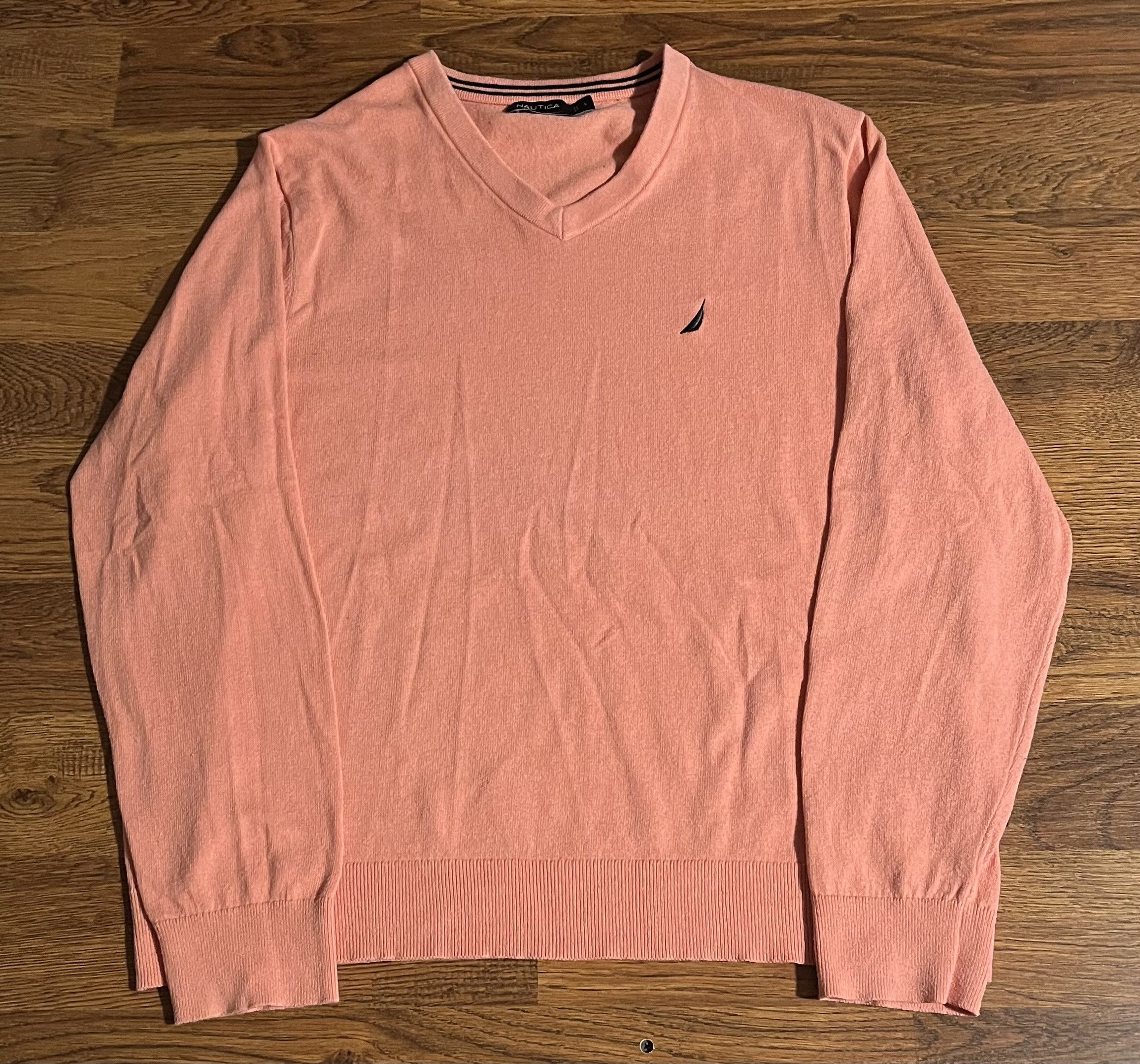 Nautica Nautica Navtech V-Neck Sweater Salmon Pink Embroidered Logo Size US L / EU 52-54 / 3 - 1 Thumbnail