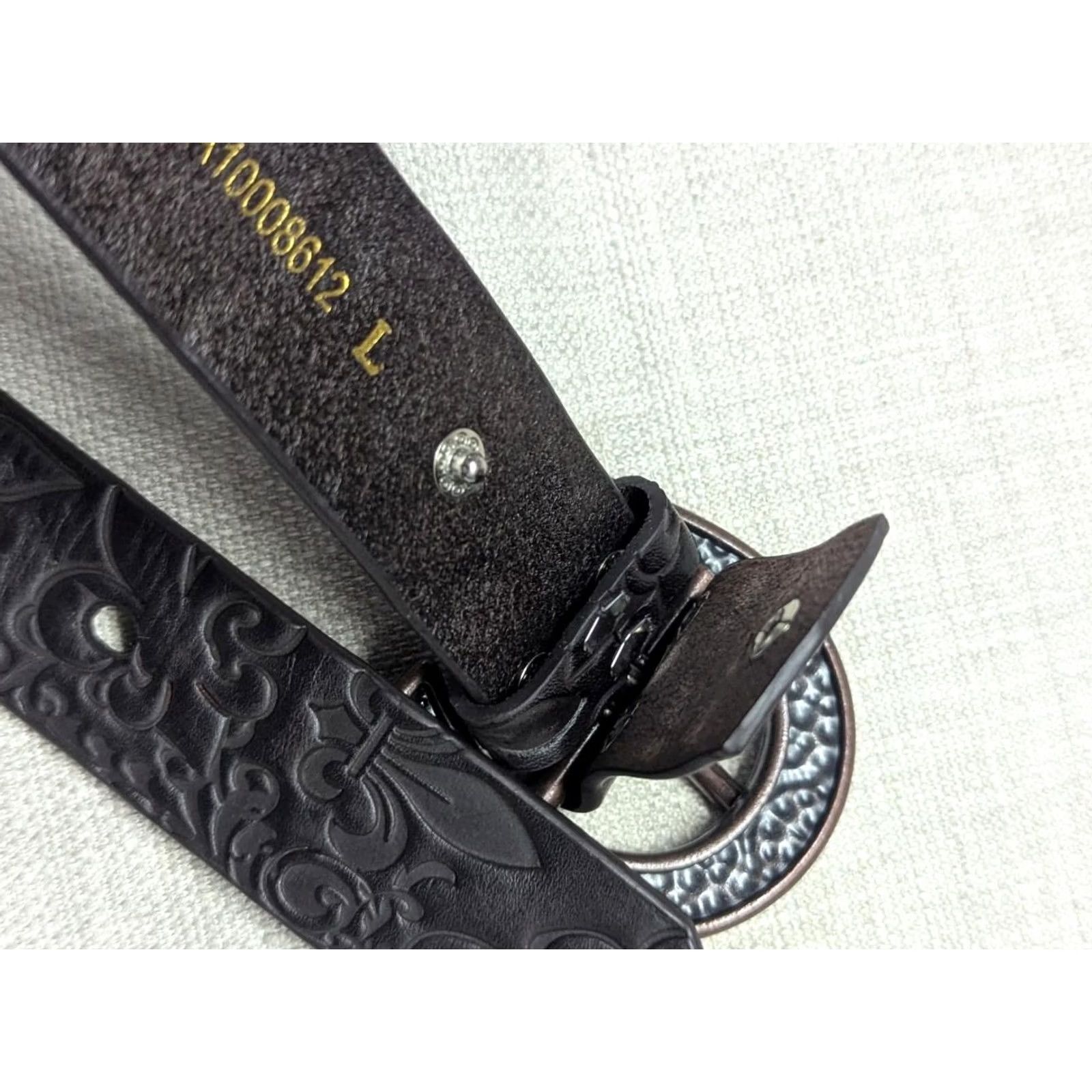 Ariat VINTAGE Ariat belt Western Belt 38 dark brown TOOLED buckle Y2K fleur de lis Men Adults 38 Leather Studded Size 38 - 5 Thumbnail