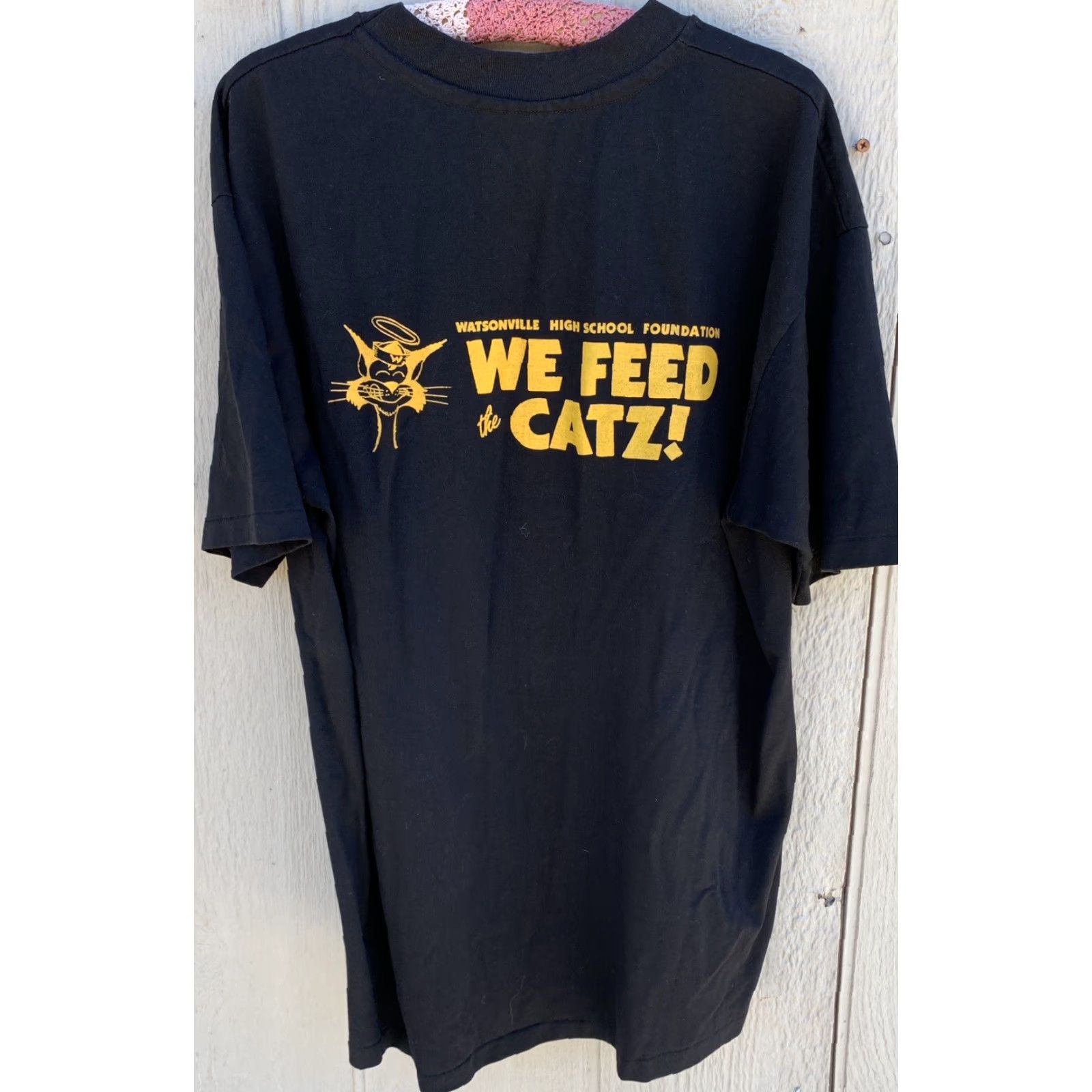 Hanes VINTAGE Watsonville High School Centennial 1992 We Feed The Cats T Shirt XL Hanes Fifty-Fifty Black Short Sleeve Mens Size US XL / EU 56 / 4 - 7 Thumbnail