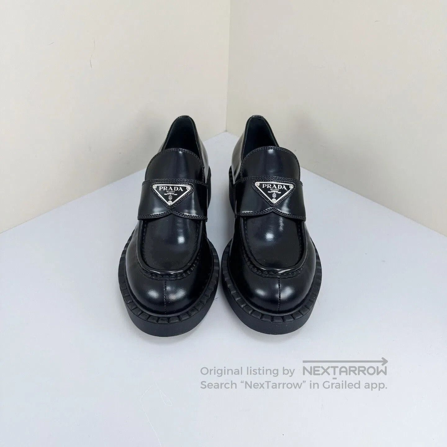 Prada prada black loafer shoes with triangle logo. Size US 6 / IT 36 - 1 Thumbnail