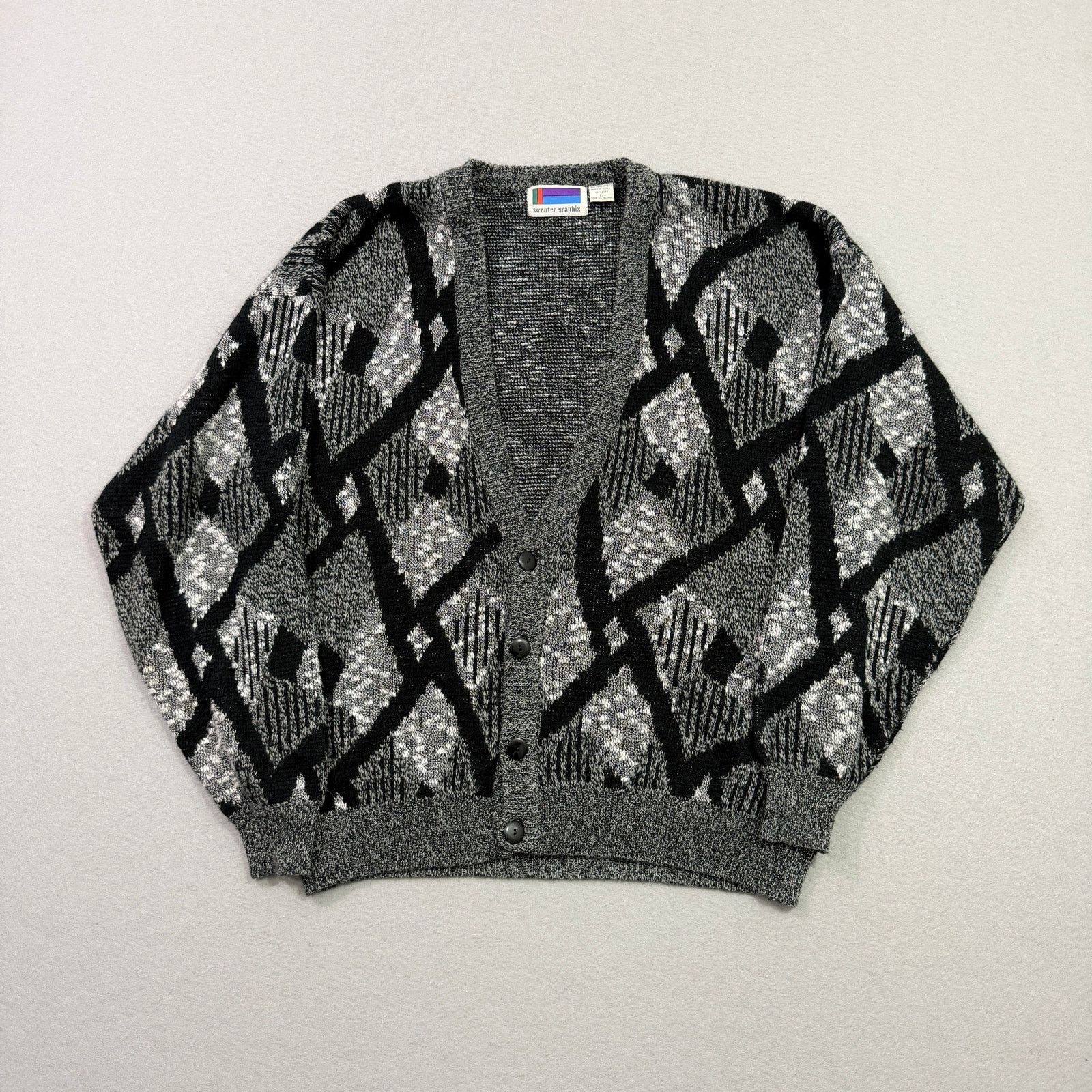 Vintage Vintage Sweater Graphix Cardigan Mens Large Geometric 90s Size US L / EU 52-54 / 3 - 1 Thumbnail