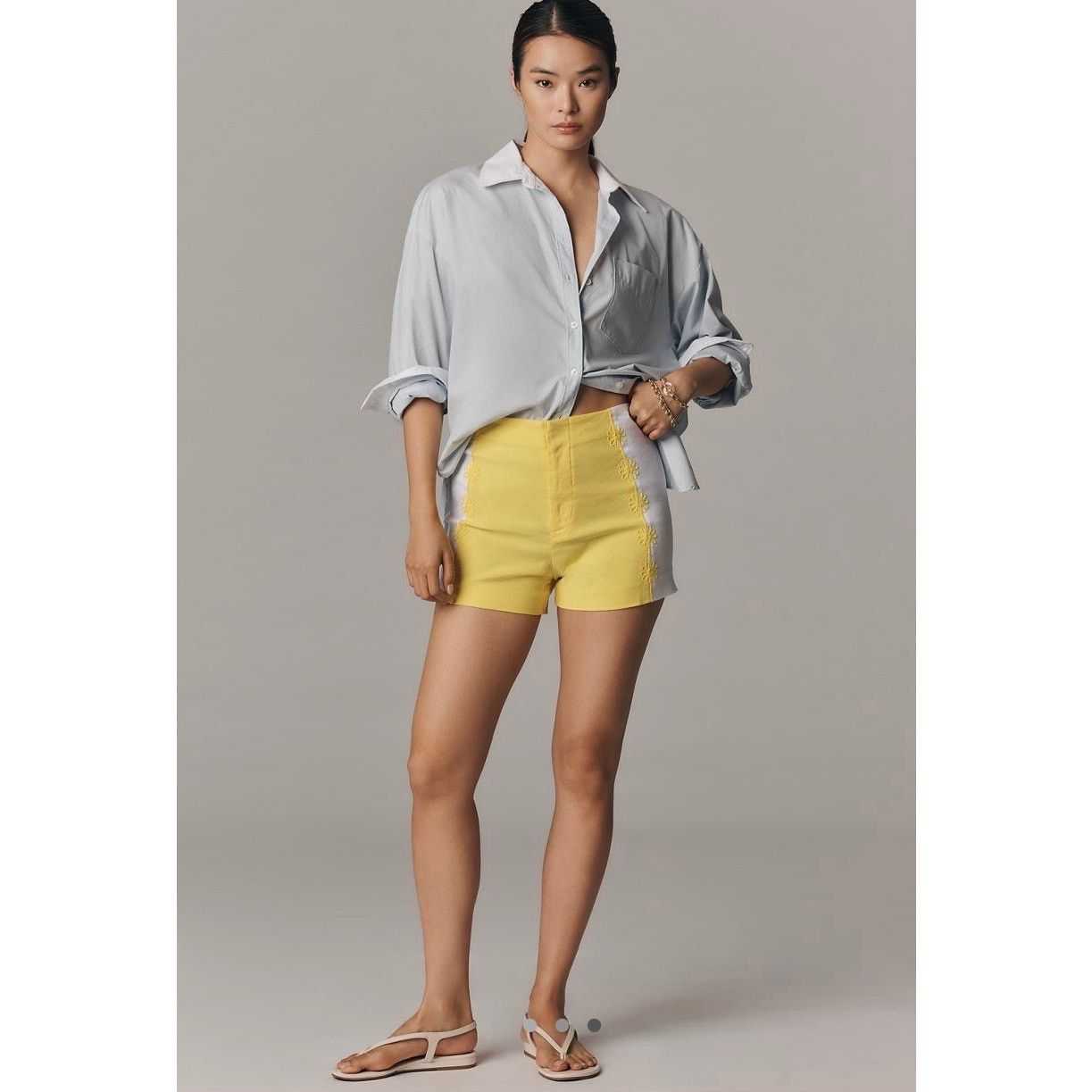 Anthropologie NWT Anthropologie Maeve Surf City Linen Embellished Shorts Size 34" / US 12 / IT 48 - 2 Thumbnail