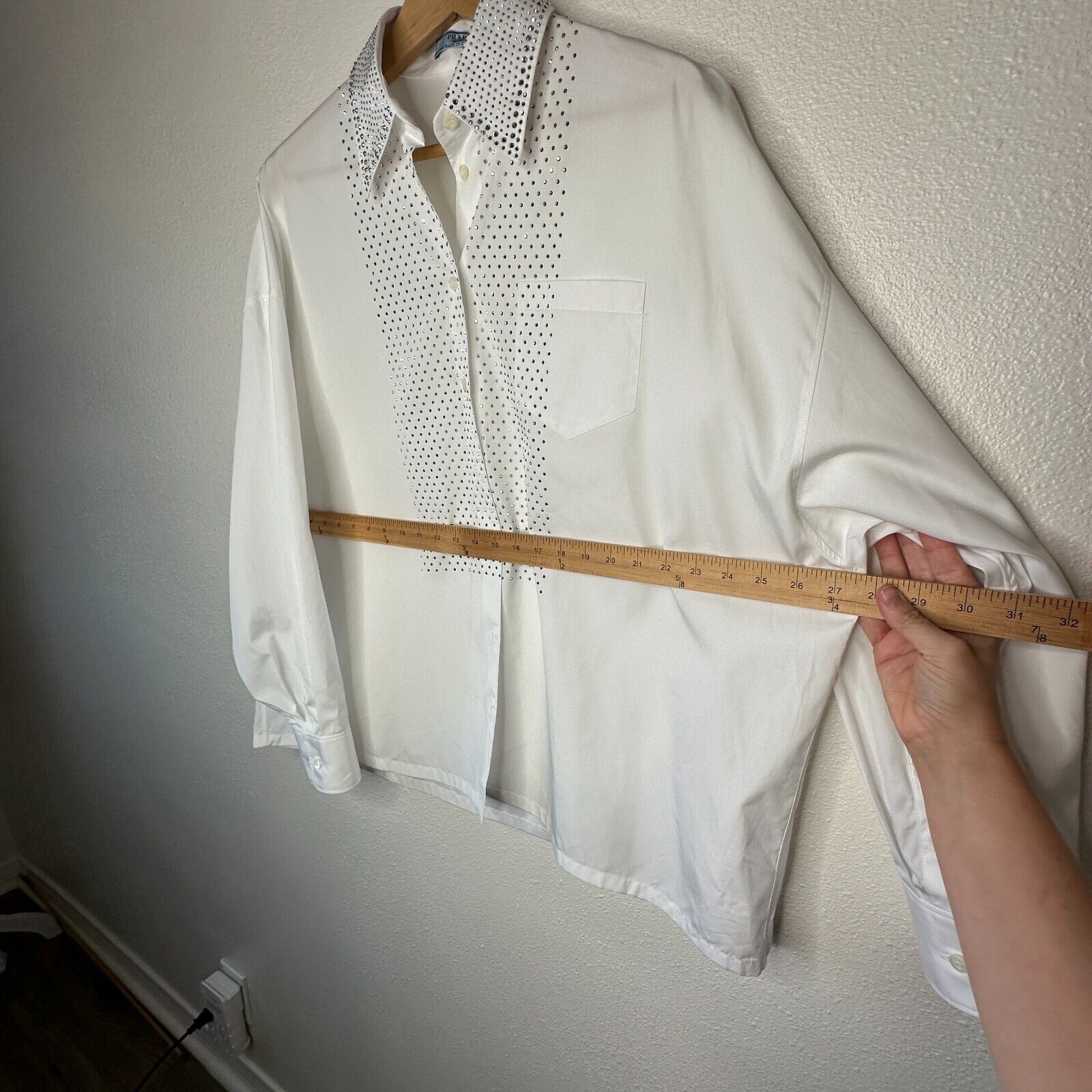 Prada Prada White Button Rhinestone Encrusted Collar & Front Shirt Size L / US 10 / IT 46 - 19 Thumbnail
