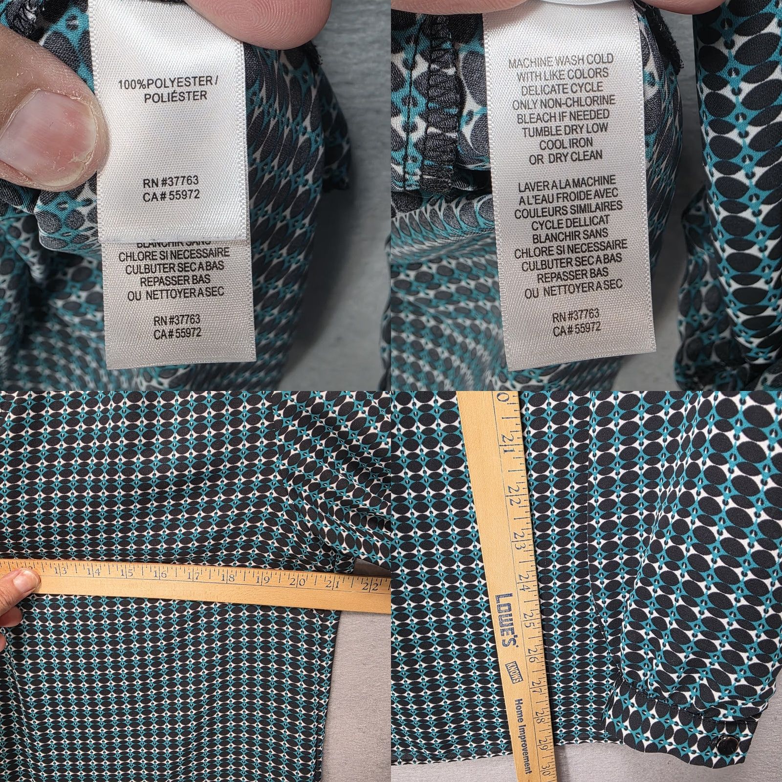 Laundry by Shelli Segal Laundry By Shelli Segal Blouse Womens L Geometric Roll Tab Long Sleeve Teal Size L / US 10 / IT 46 - 9 Thumbnail