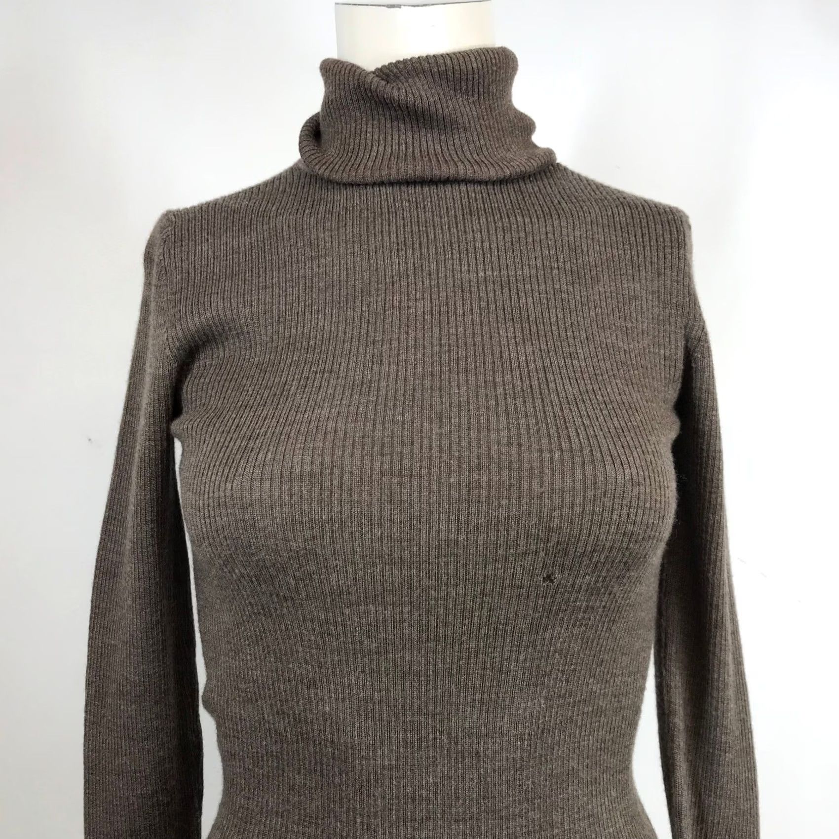 Muji Muji Sweater Knit Turtleneck Long Sleeve Top Taupe Brown Ribbed Size S Size S / US 4 / IT 40 - 2 Thumbnail
