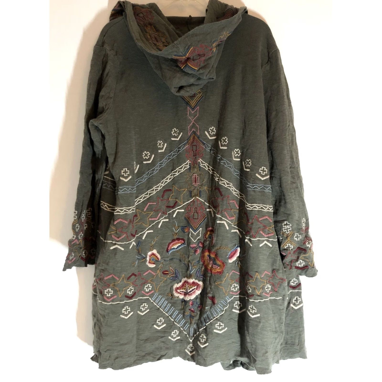 Anthropologie VINTAGE Karyn Seo Anthropologie Embroidered Jacket Cardigan Hooded Green Large Women's Jacket Size L / US 10 / IT 46 - 7 Thumbnail