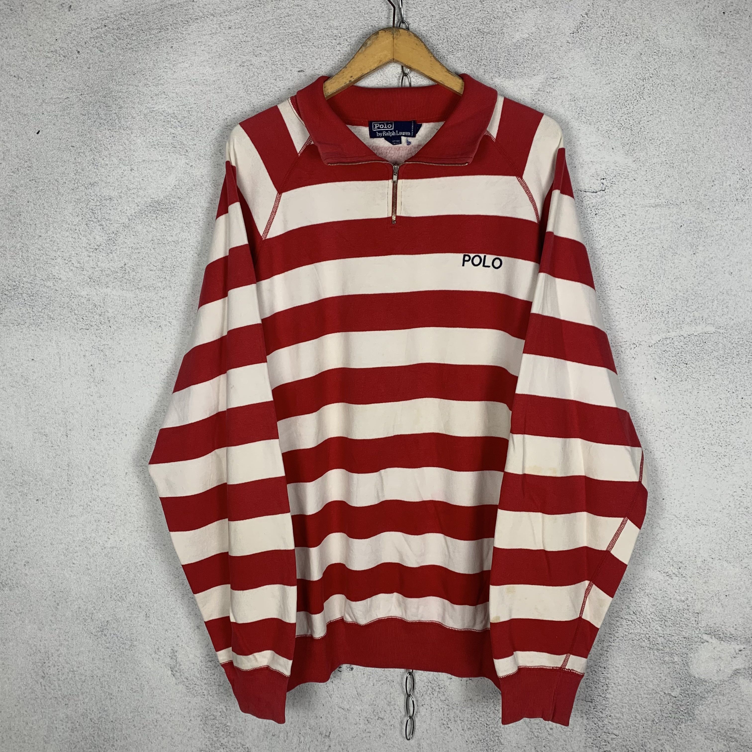 Polo Ralph Lauren Vintage 90s Polo Ralph Lauren Striped Halfzip Sweatshirt Size US XL / EU 56 / 4 - 2 Thumbnail