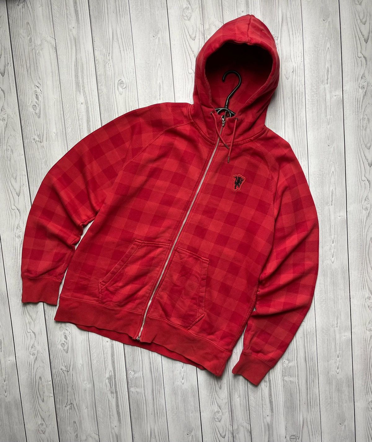 Nike × Vintage Vintage Nike Manchester United Plaid red Zip hoodie size L Size US L / EU 52-54 / 3 - 1 Thumbnail