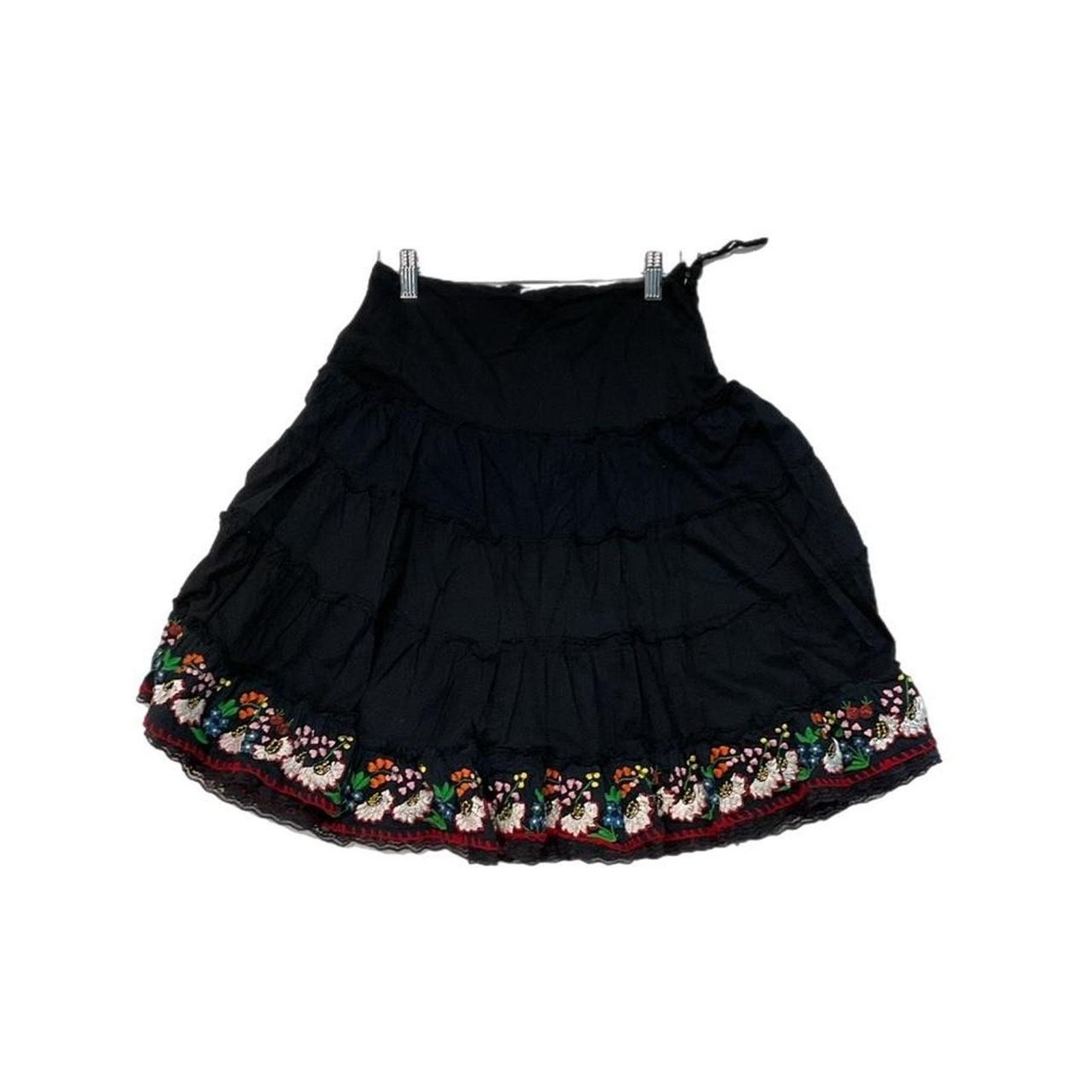 Other Floral black tiered embroidered skirt Size 28" / US 6 / IT 42 - 1 Thumbnail