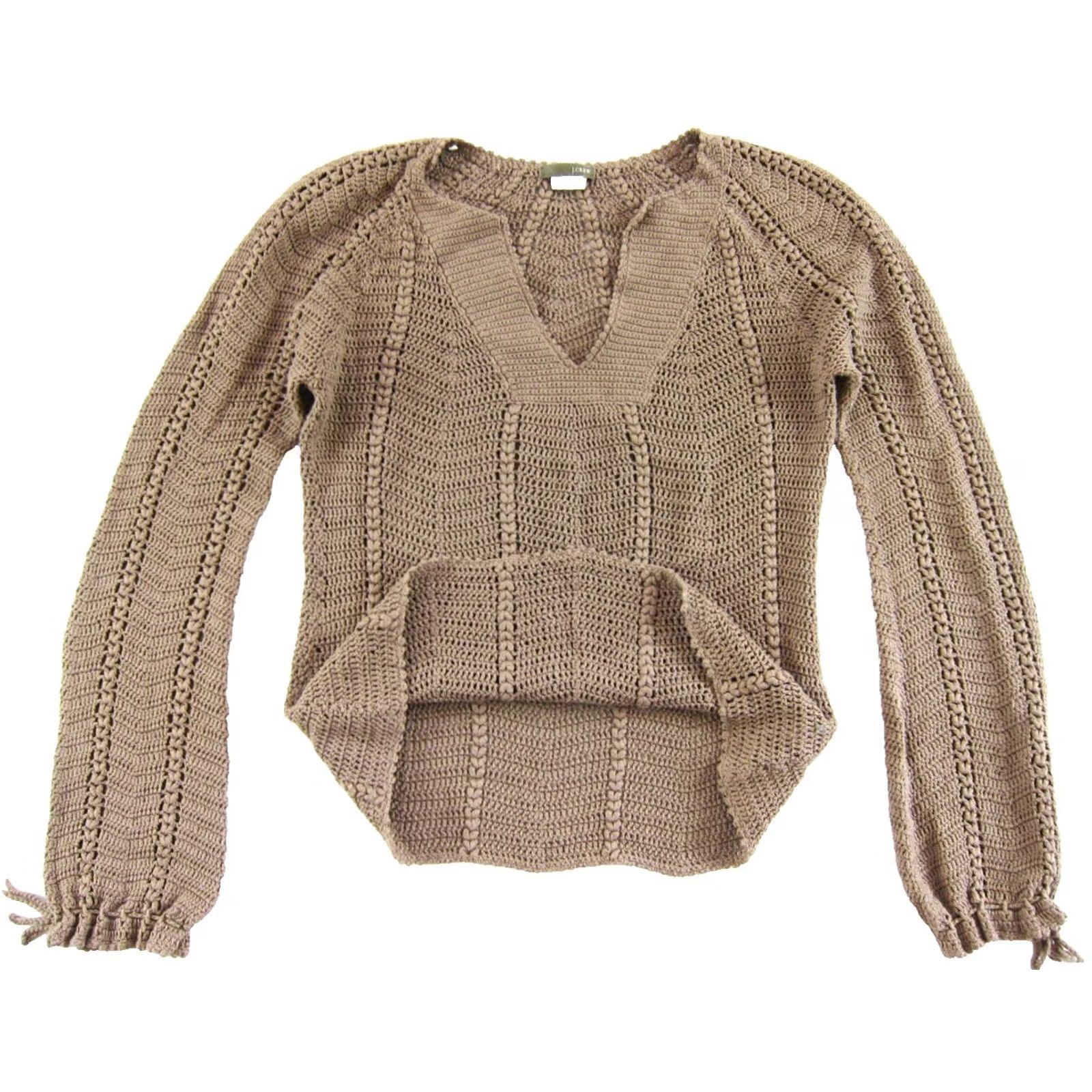 J.Crew Vintage J.Crew Brown Knit Crochet V-Neck Cinch Sleeve Pullover Sweater S Size S / US 4 / IT 40 - 4 Thumbnail