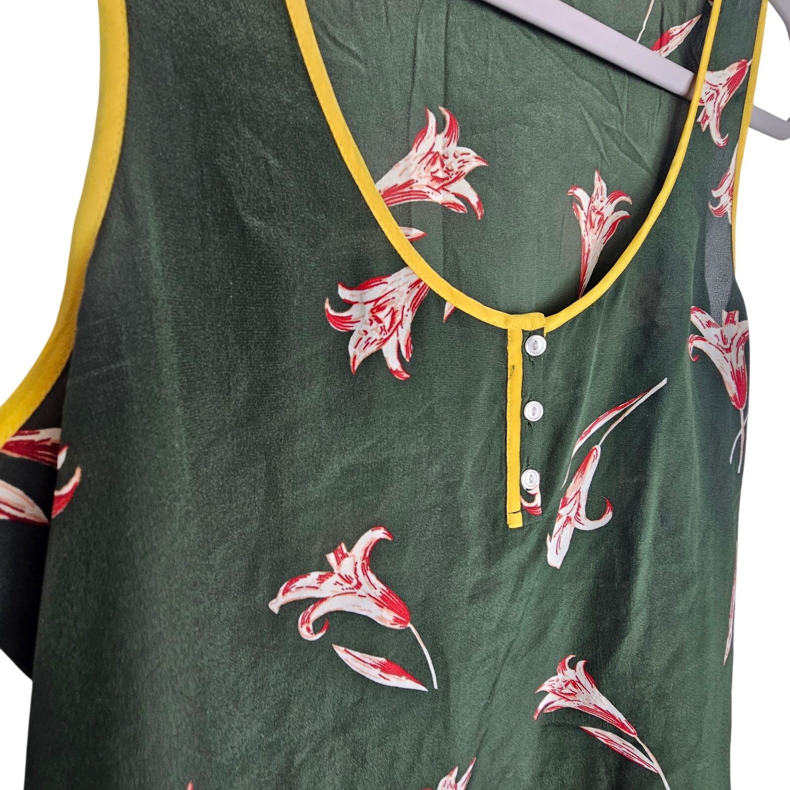 Lucky Brand Lucky Brand Womens Floral Silk Tank Sz M Olive Green Western Size M / US 6-8 / IT 42-44 - 4 Thumbnail