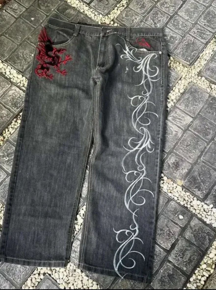 Japanese Brand Krazy Embroidery Jappenese Style Baggy Jeans Size US 36 / EU 52 - 2 Thumbnail