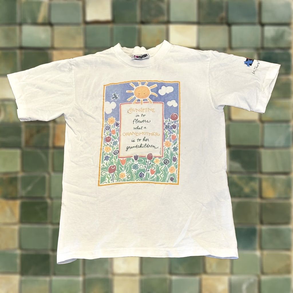 Vintage VINTAGE 90s Grandmother Sunshine T Shirt Medium White Single Stitch Made In USA Mens stains Size US M / EU 48-50 / 2 - 1 Thumbnail