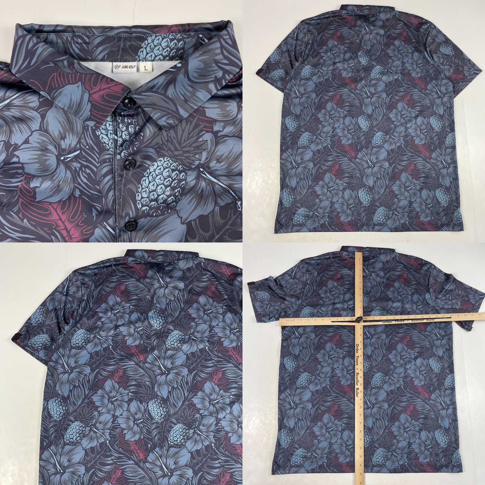 Vintage F King Golf Polo Shirt Mens Large Blue Tropic Twilight Floral Hawaiian Golfing Size US L / EU 52-54 / 3 - 8 Thumbnail