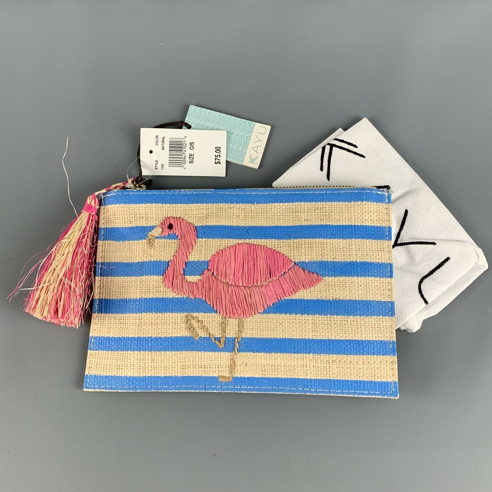 KAVU KAYU Blue Natural Stripe Straw Pouch Handbag Size ONE SIZE - 5 Thumbnail