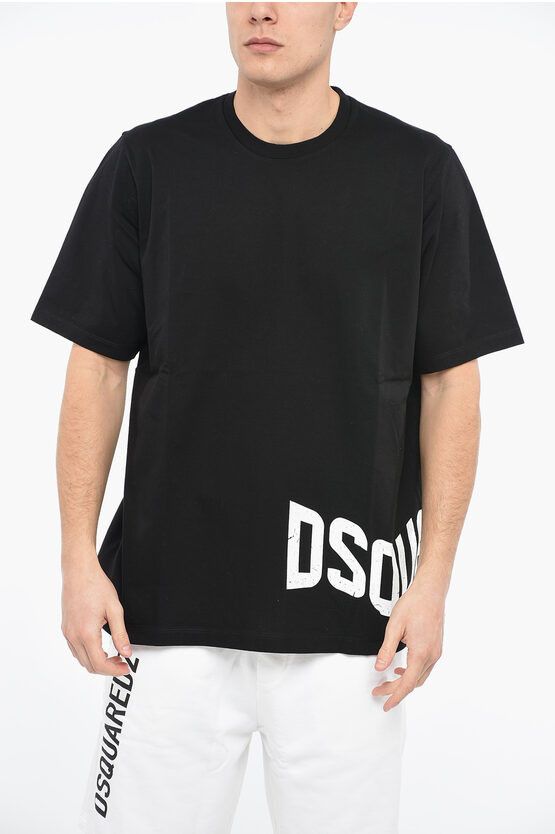 image of Dsquared2 Slouch T-Shirt With Contrasting Logo Print in Black, Men's (Size Large)