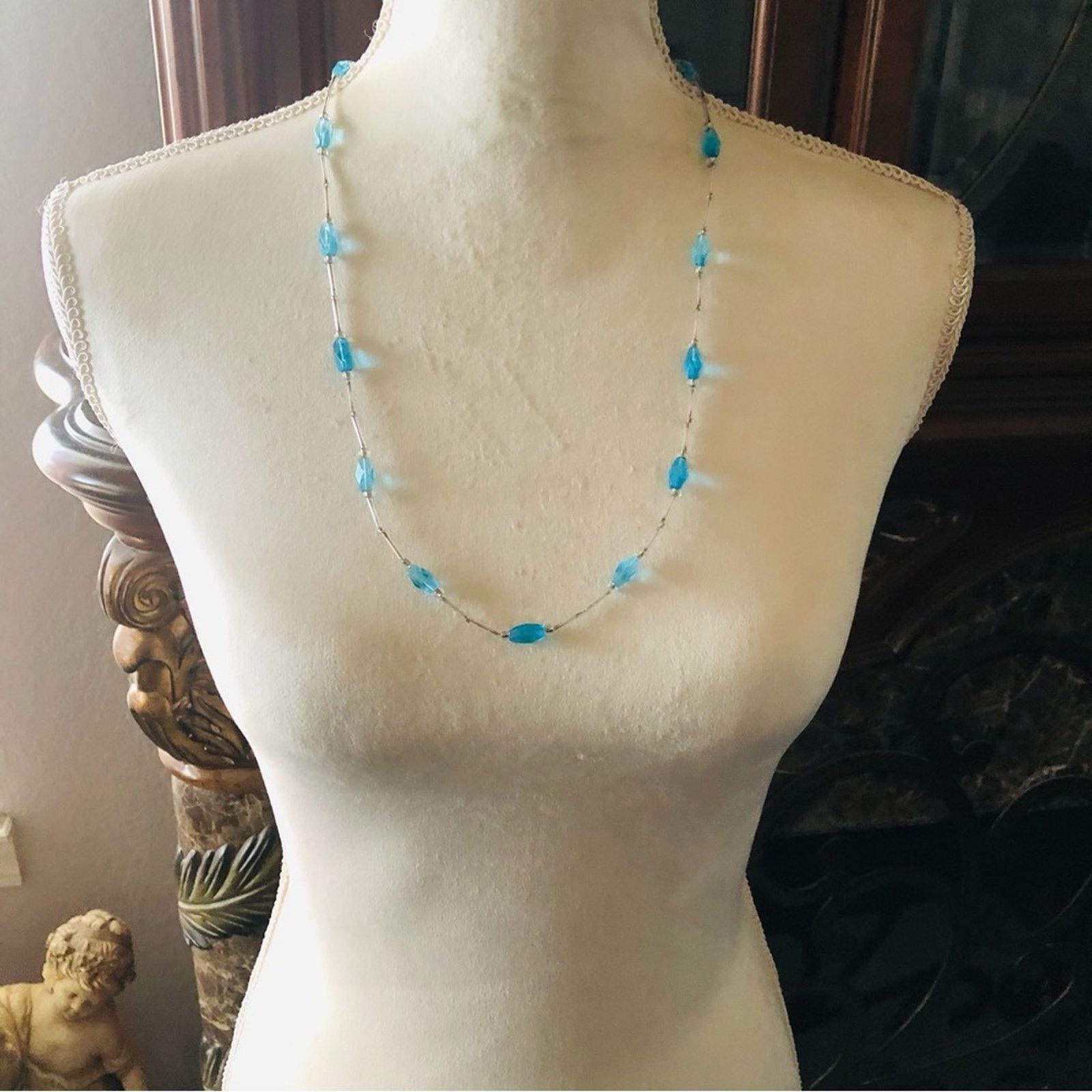 Handmade Hand crafted faceted blue glass beaded necklace Size ONE SIZE - 4 Thumbnail