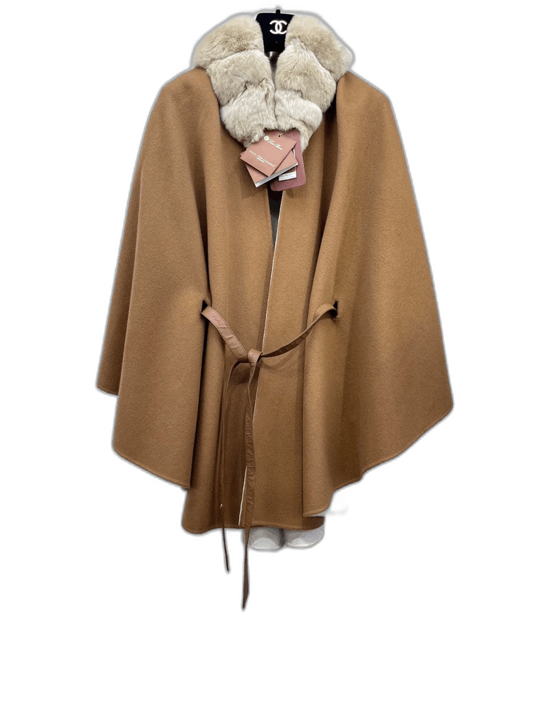 Loro Piana Loro Piana Caramel Fur Trim Cape Coat Size ONE SIZE - 1 Thumbnail