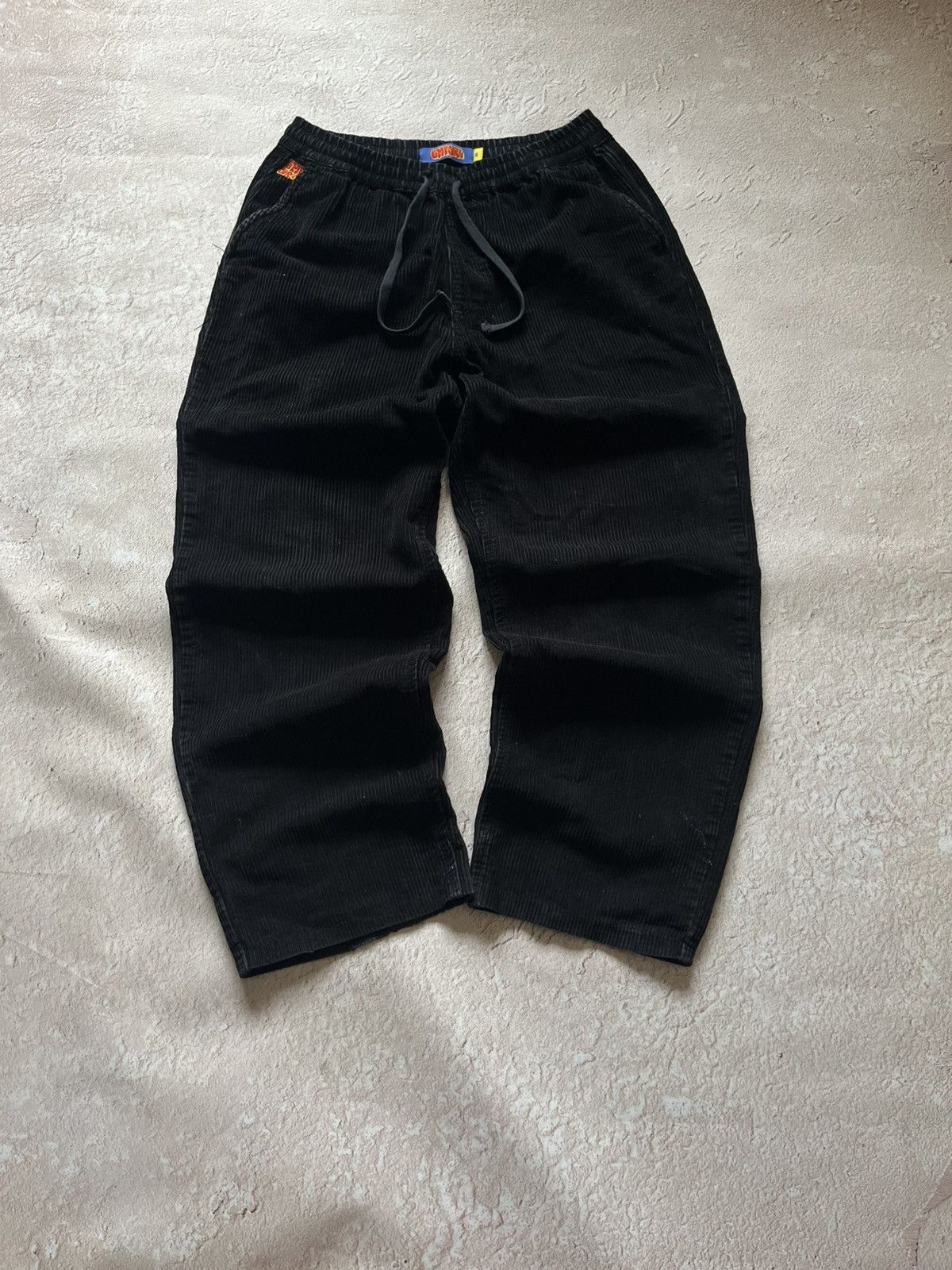 Empyre Empire Black Loose Fit Drawstring Corduroy Pant Distresed Y2 Size US 31 - 1 Thumbnail