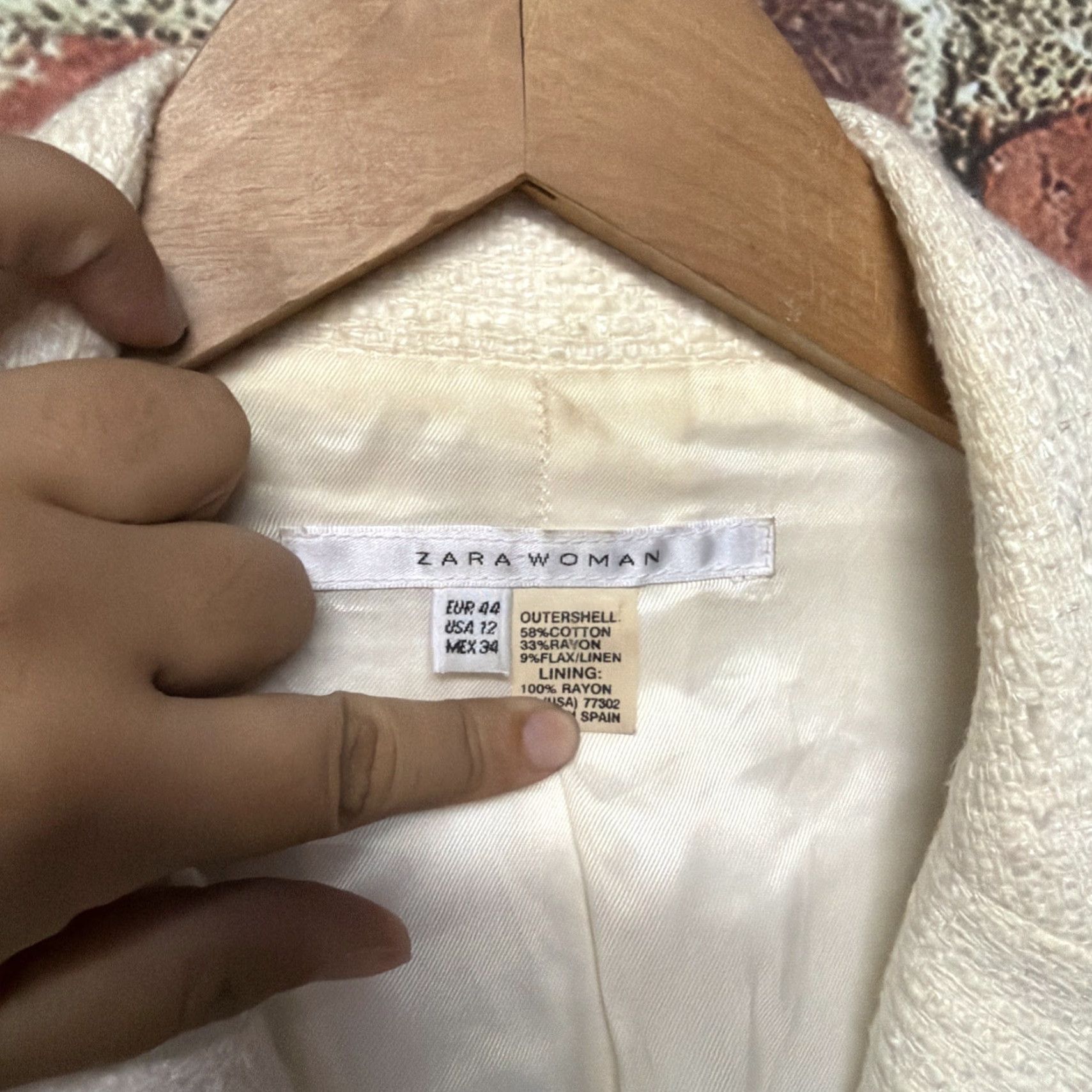 Zara Zara Blazer Womens 12 Ivory Textured Jacket Business Casual Party/Cocktail Travel Workwear Size XL / US 12-14 / IT 48-50 - 2 Thumbnail