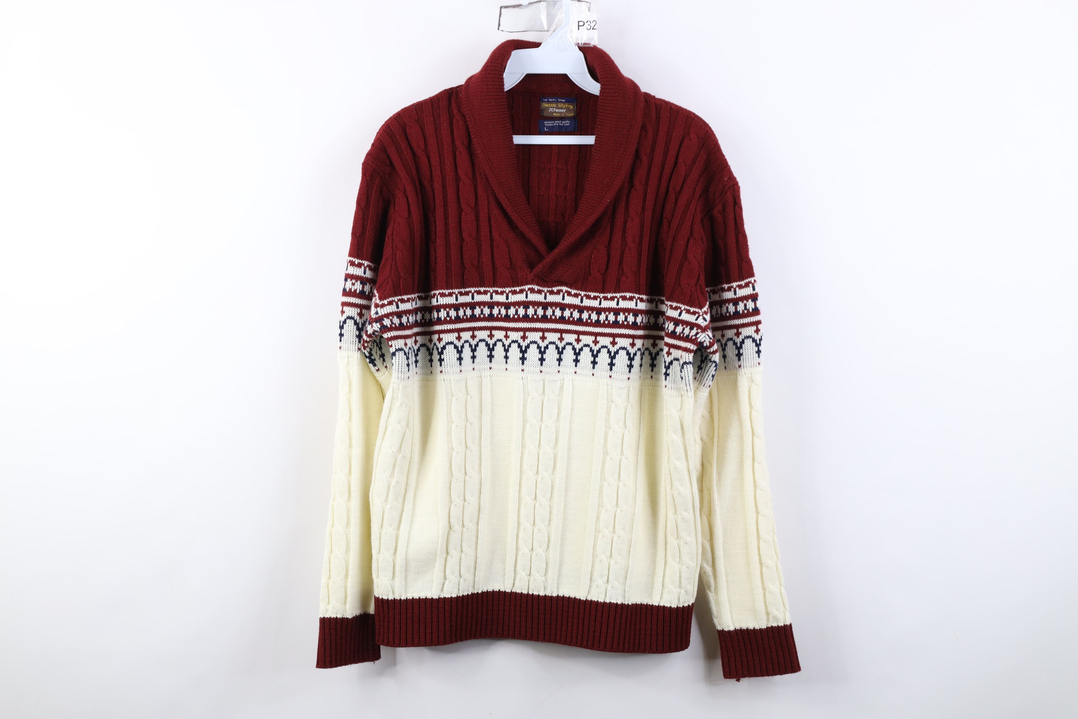 Vintage Vintage 70s Streetwear Ribbed Cable Knit Shawl Sweater Size US L / EU 52-54 / 3 - 1 Thumbnail