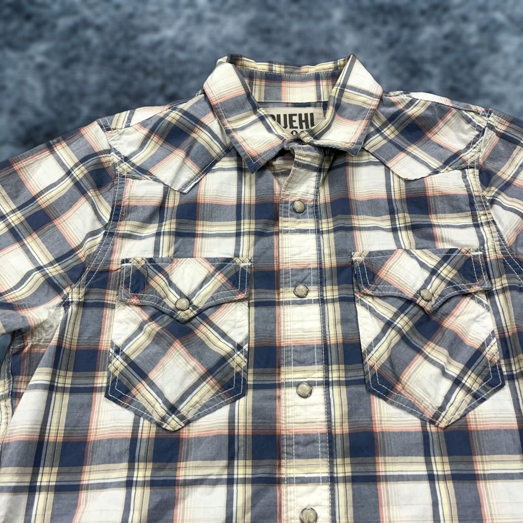 Vintage Ruehl No.925 Shirt Mens Small Blue Plaid Western Pearl Snap Short Sleeve Cotton Size US S / EU 44-46 / 1 - 1 Thumbnail