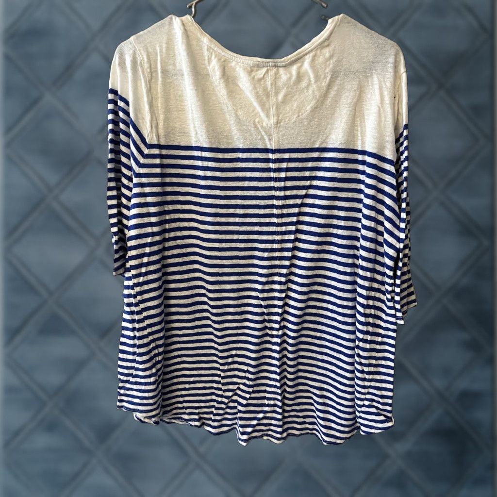 Lucky Brand Lucky Brand Blouse Women's 2XL Striped V-Neck 3/4 Sleeve Blue White Multicolor Knit Cotton Basic Casual Top Size XXL / US 16-18 / IT 52-54 - 1 Thumbnail
