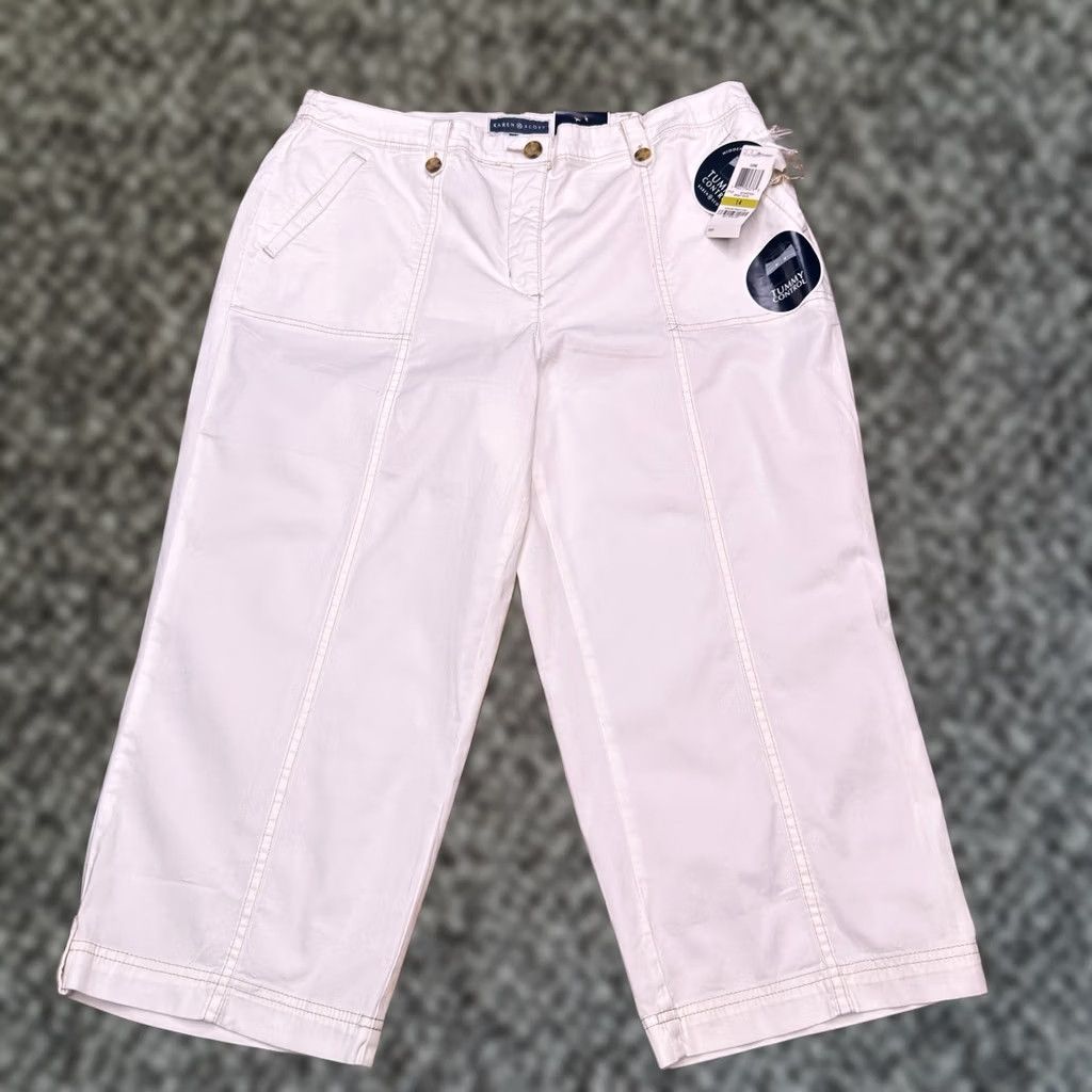 Vintage Karen Scott Capri Pants Womens 14 White High Rise Stretch Twill Straight Leg Jeans? (Note: "Jeans" not in original; keep as Pants) Size 36" / US 14 / IT 50 - 1 Thumbnail