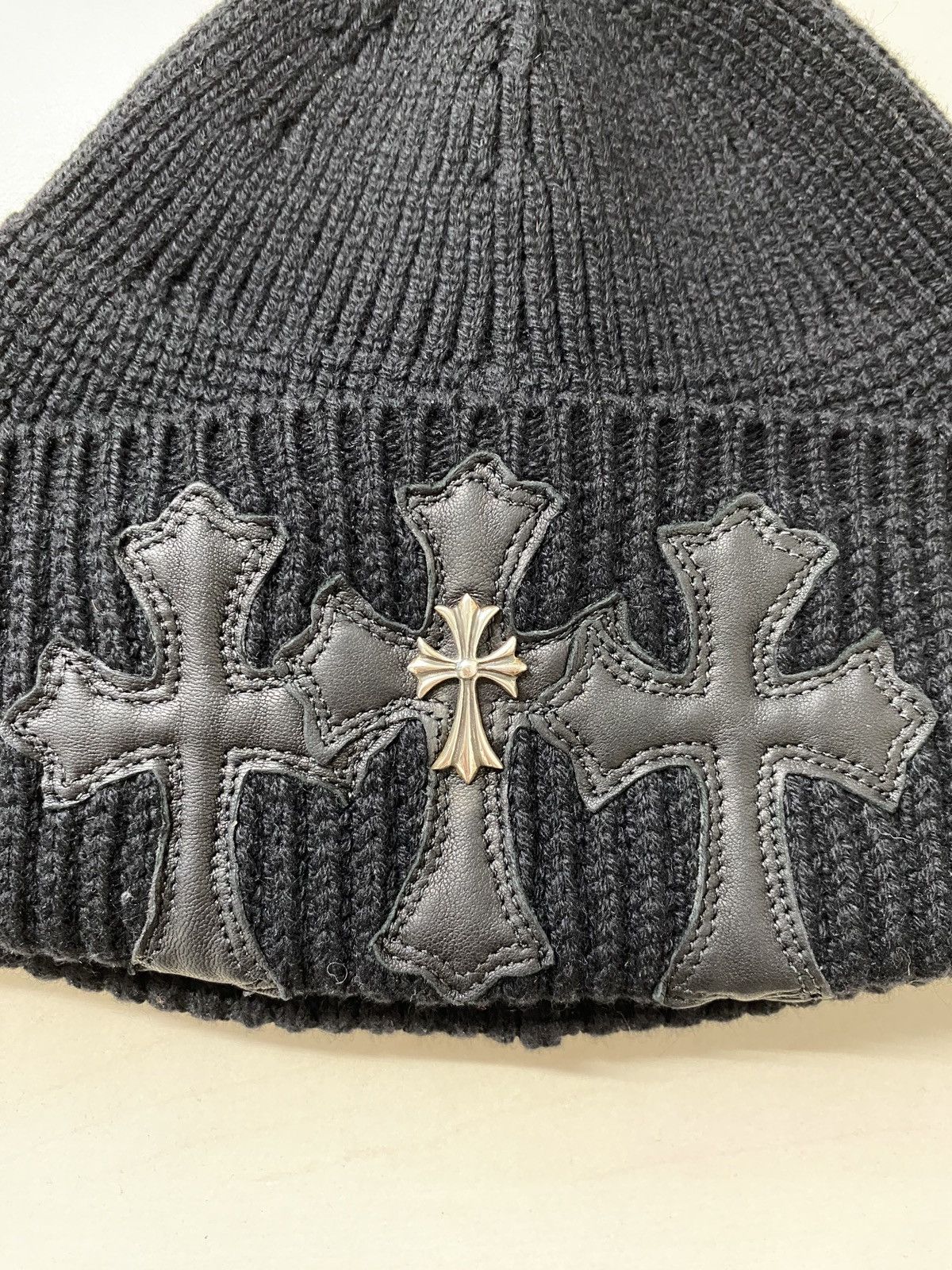Chrome Hearts Chrome Hearts Cashmere Black Triple Cross Patch Beanie Size ONE SIZE - 4 Thumbnail