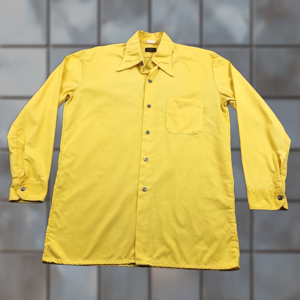 Vintage VINTAGE King Fashion Shirt Mens Large Yellow Long Point Collar Button Up 70s Size US L / EU 52-54 / 3 - 1 Thumbnail