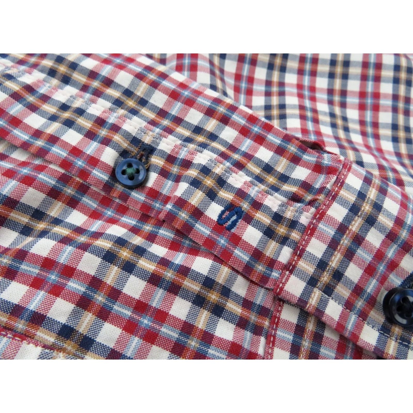Vintage Sand Long Sleeve Button Down Dress Shirt Mens Small Plaid White Red Slim Cotton 100% Casual Formal Work Shirt Mens Size 36R - 7 Thumbnail