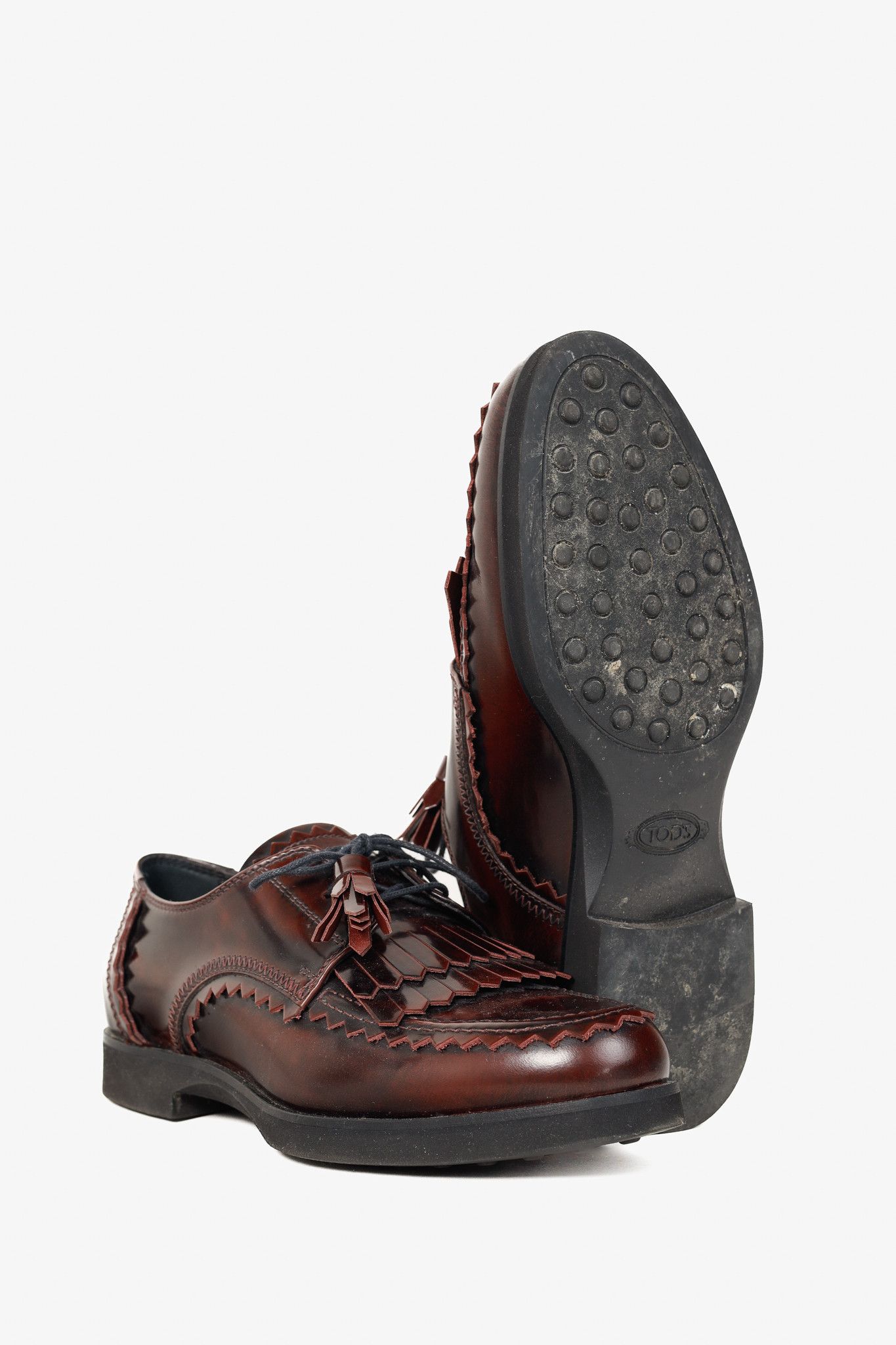Tod's Tod’s Bordeaux Gomma Frangia Leather Derby Shoes Size US 6 / IT 36 - 4 Thumbnail