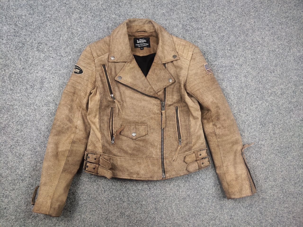 Vintage Vintage Warson Police Perfecto Lamb leather Zip Tan jacket Size L / US 10 / IT 46 - 2 Thumbnail
