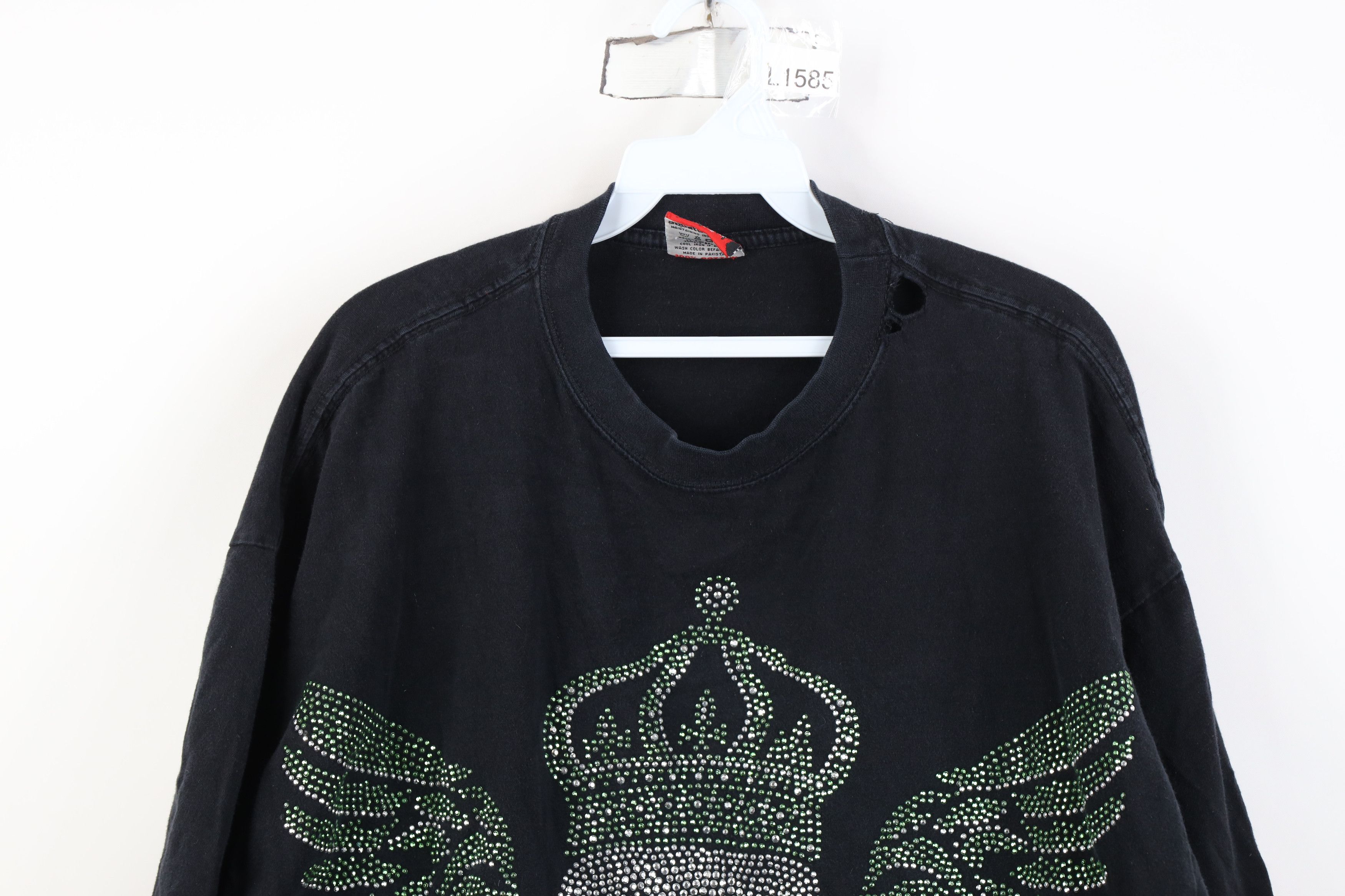 Vintage Vintage Y2K Streetwear Hustle King Skull Crown T-Shirt Black Size US XXL / EU 58 / 5 - 2 Thumbnail