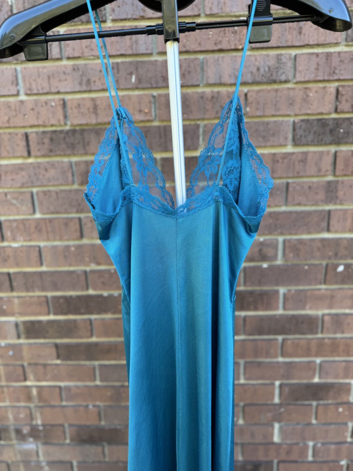 Other Vtg Val Mode Lingerie Slip Dress Nightgown Teal Lace Long Size S / US 4 / IT 40 - 9 Thumbnail