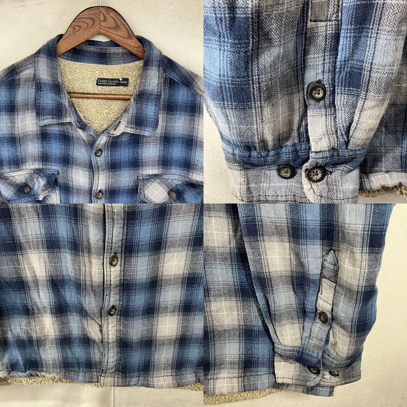 Faded Glory VINTAGE 90s Skater Shacket Plaid Flannel Sherpa Lined 2XL Men’s Blue Overcoat Workwear Shirt Jacket Grunge/Plaid 90s Mens Size US XXL / EU 58 / 5 - 8 Thumbnail