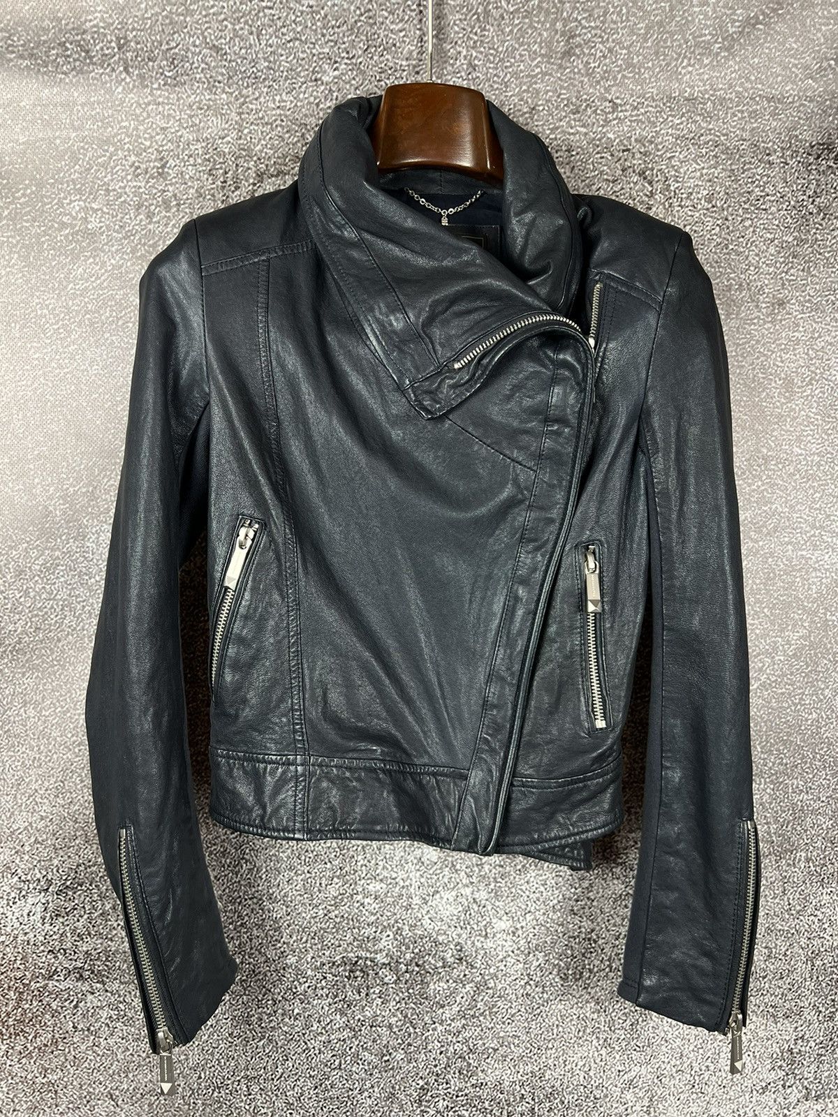Bcbgmaxazria × If Six Was Nine × Japanese Brand RO Leather biker Asymetric Jacket bcbg zip vintage Size S / US 4 / IT 40 - 2 Thumbnail