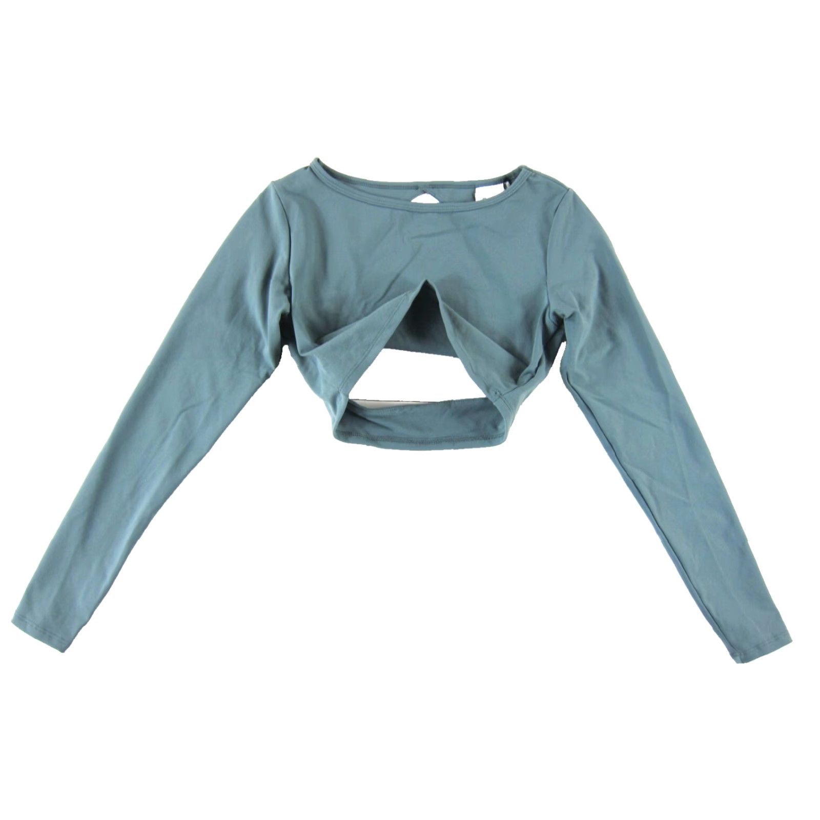 Vintage Lazuli Label Shirt Cropped Open Back Green Stretch Long Sleeve NWT Medium Blouse Women Size M / US 6-8 / IT 42-44 - 4 Thumbnail