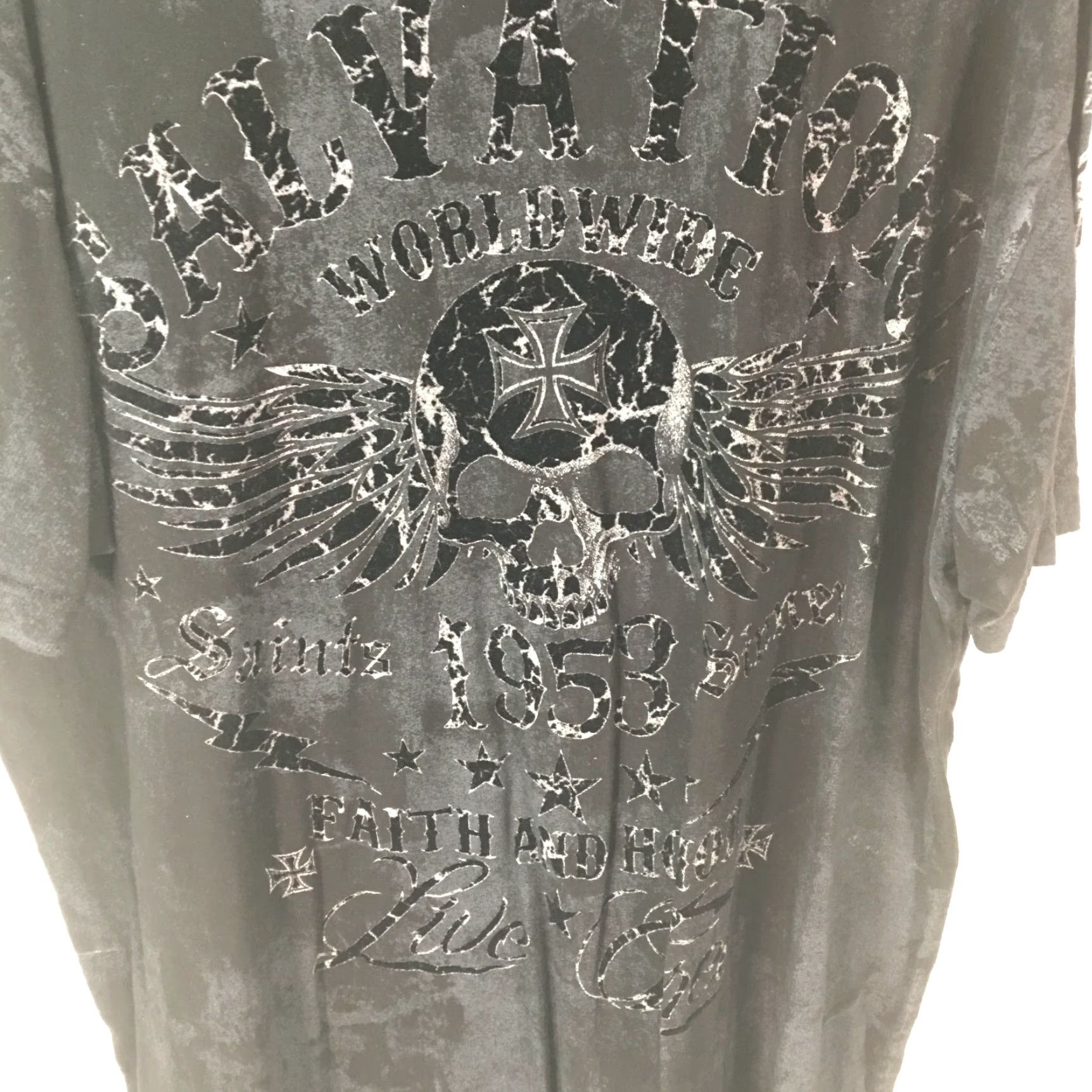 Vintage VINTAGE Archair Mens Salvation Worldwide Faith And Honor Black Graphic T Shirt 3XL Mens Short Sleeve Crew Neck Graphic Tee Size US XXL / EU 58 / 5 - 4 Thumbnail