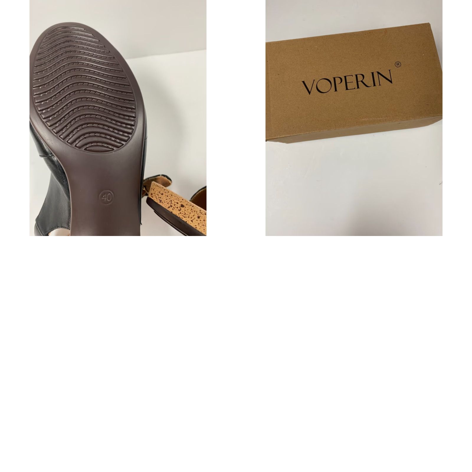 Vintage Voperin Womens Pumps Black Leather Open Toe Strap Buckle High Heel Block 3-3.9 in US 9 EU 40 AU 9 UK 7 Size Size US 10 / IT 40 - 8 Thumbnail