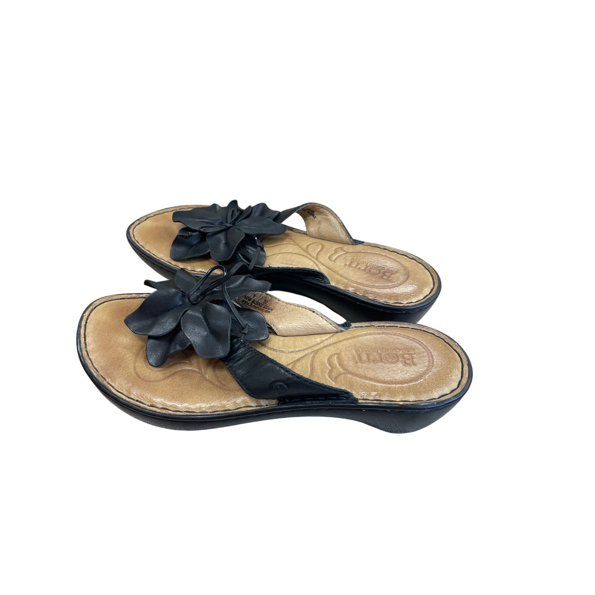 Born Born Womens Black Leather floral 2" Wedge Slip-On sandals Si Size US 8 / IT 38 - 4 Thumbnail
