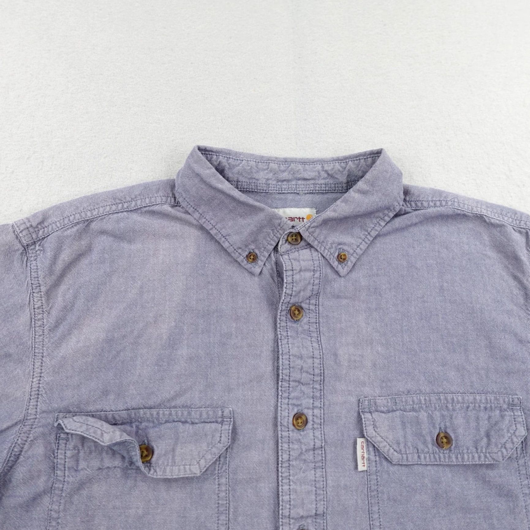 Carhartt VINTAGE Carhartt Shirt Mens LT Blue Chambray Button-Up Work Utility Midweight Long Sleeve Button-Down Casual Mens Size US L / EU 52-54 / 3 - 2 Thumbnail