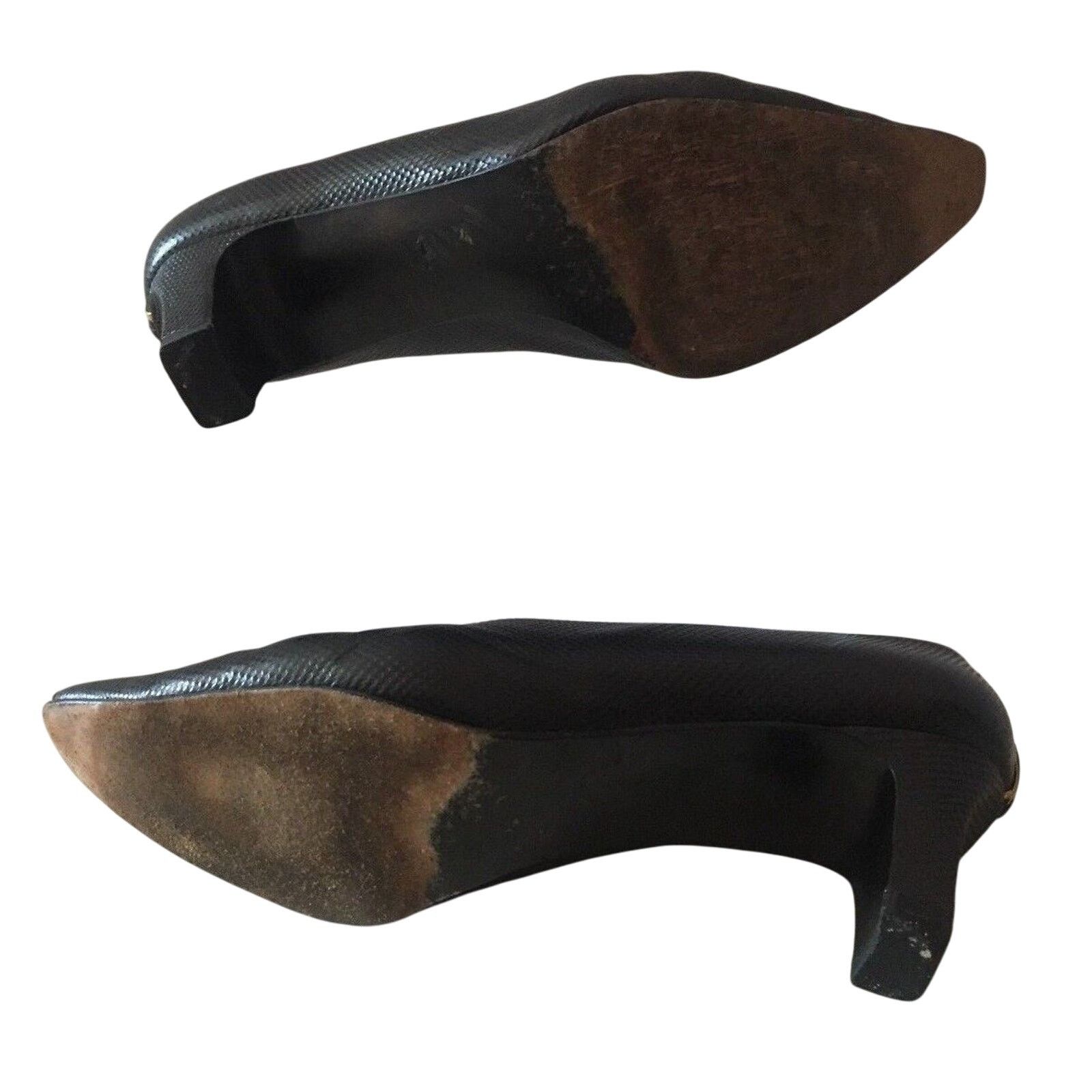 Stuart Weitzman Stuart Weitzman Black Textured Shoe Pump Metal Toe Rand Cap Size US 7.5 / IT 37.5 - 5 Thumbnail