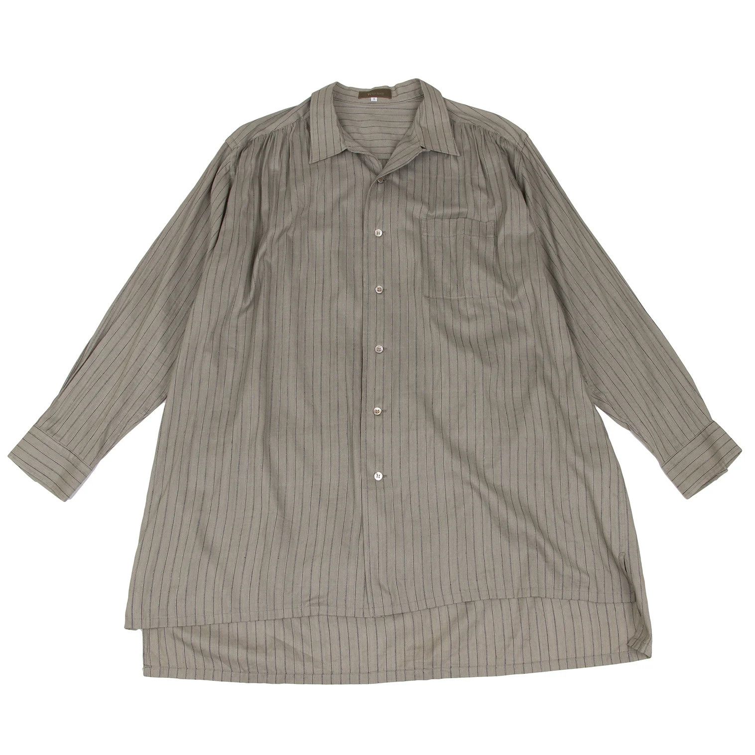 Jean Paul Gaultier Silk-Cotton Stripe Woven Shirt in Khaki Size 3 Size US L / EU 52-54 / 3 - 1 Thumbnail