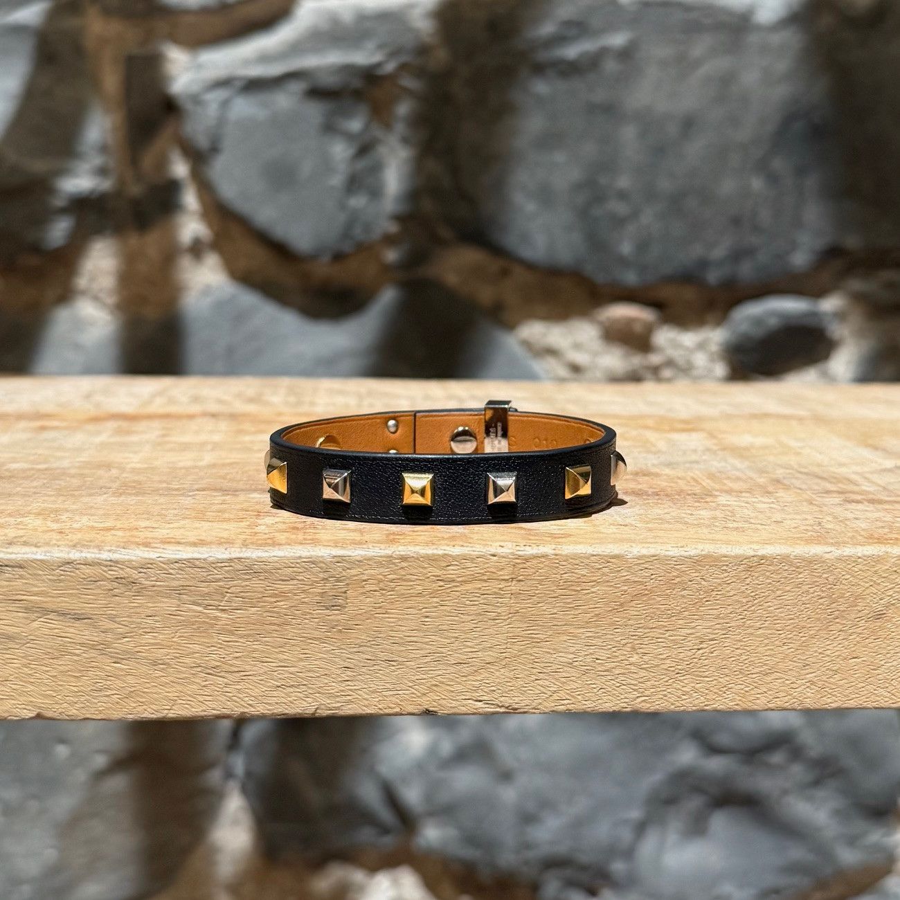 Hermes Hermès Black Leather Mini Dog Clous Carrés Studded Bracelet Size ONE SIZE - 3 Thumbnail