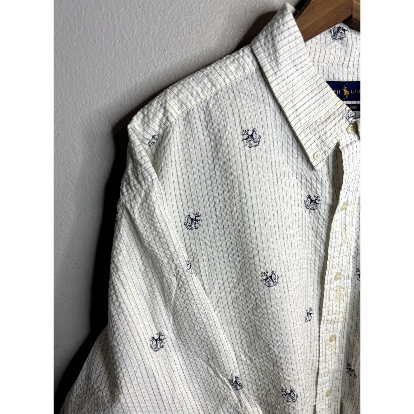 Ralph Lauren Ralph Lauren Seersucker Shirt Mens 2XB Striped Anchor Nautical Embroidered Shirt Size US XXL / EU 58 / 5 - 2 Thumbnail
