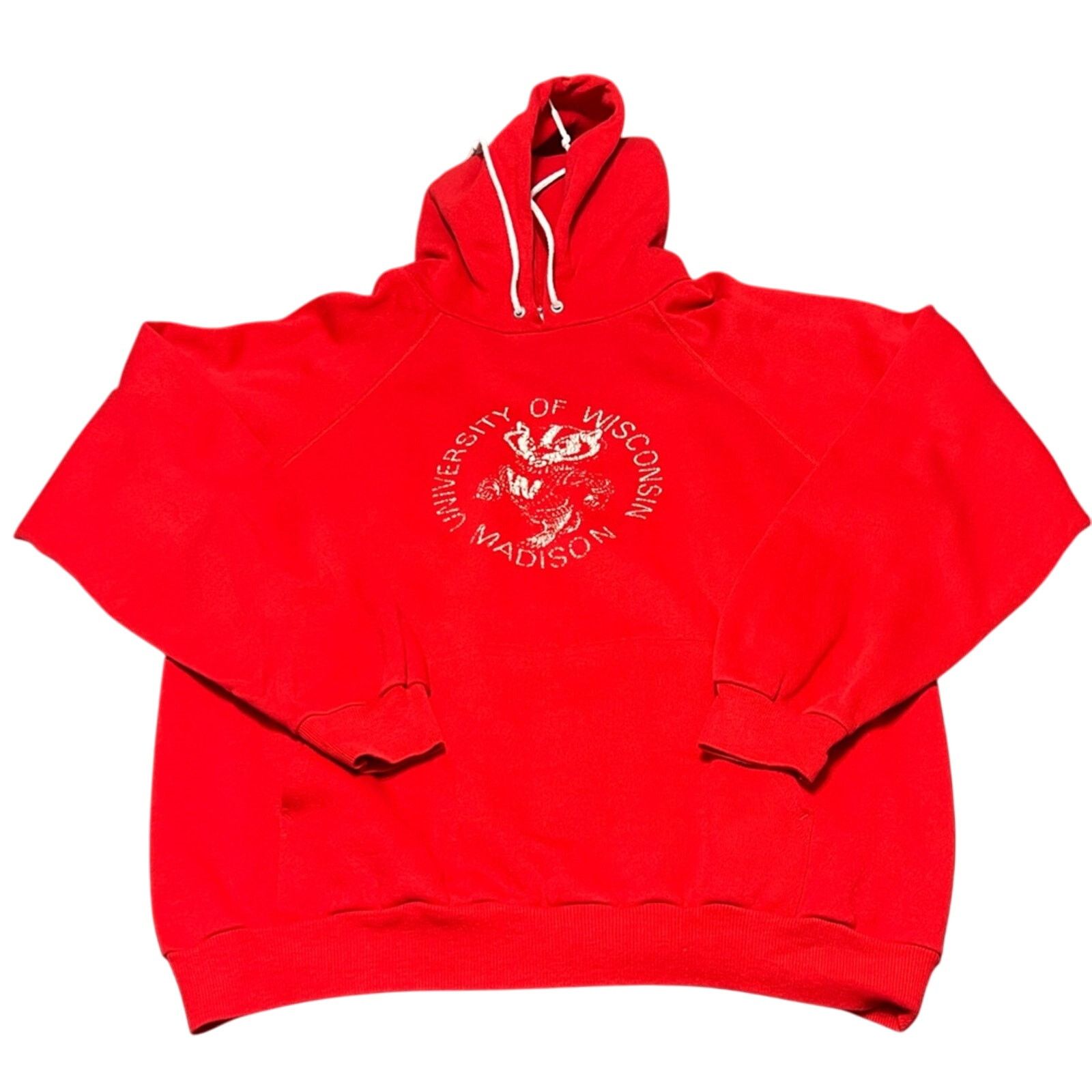 Hanes Vintage Wisconsin Badgers Hoodie Sweatshirt 80s MADE IN USA Size US XL / EU 56 / 4 - 1 Thumbnail