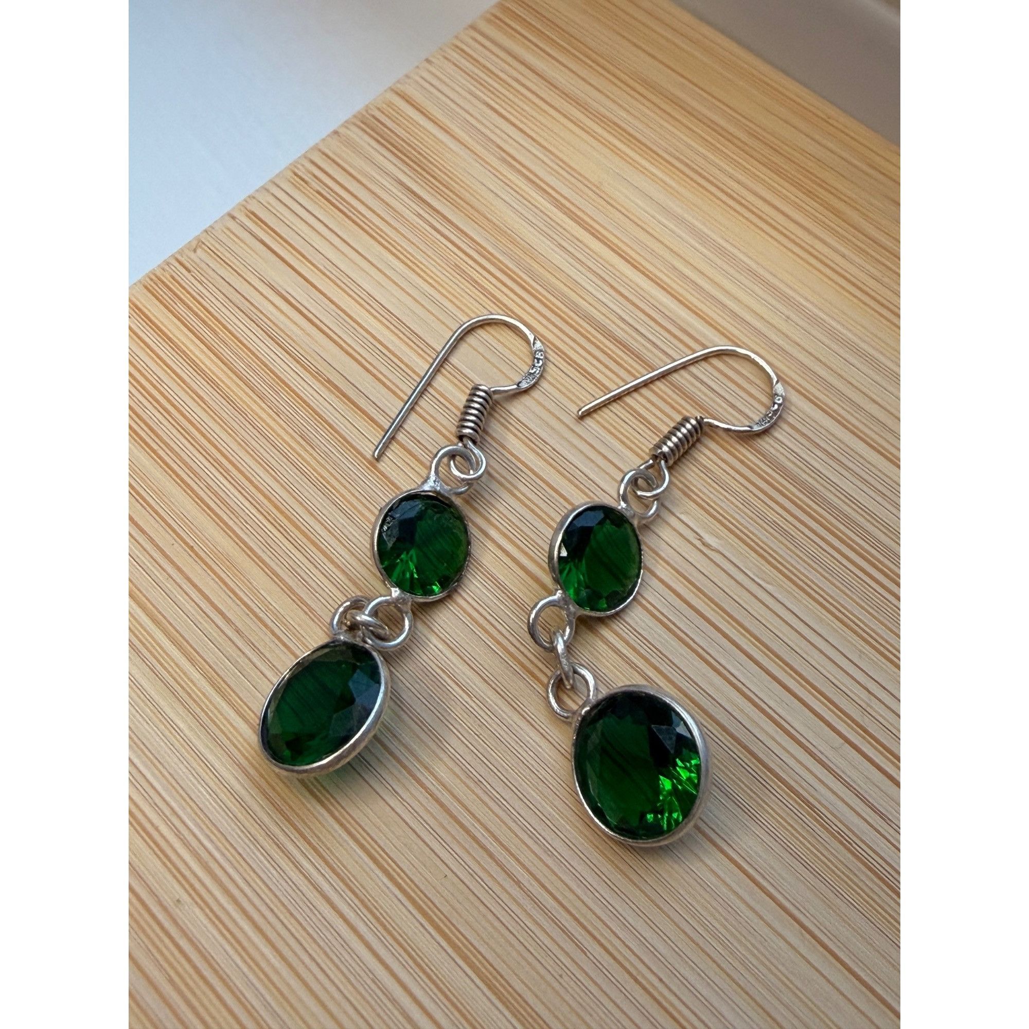 Other Sterling Silver Green Crystal Drop Earrings Size ONE SIZE - 4 Thumbnail