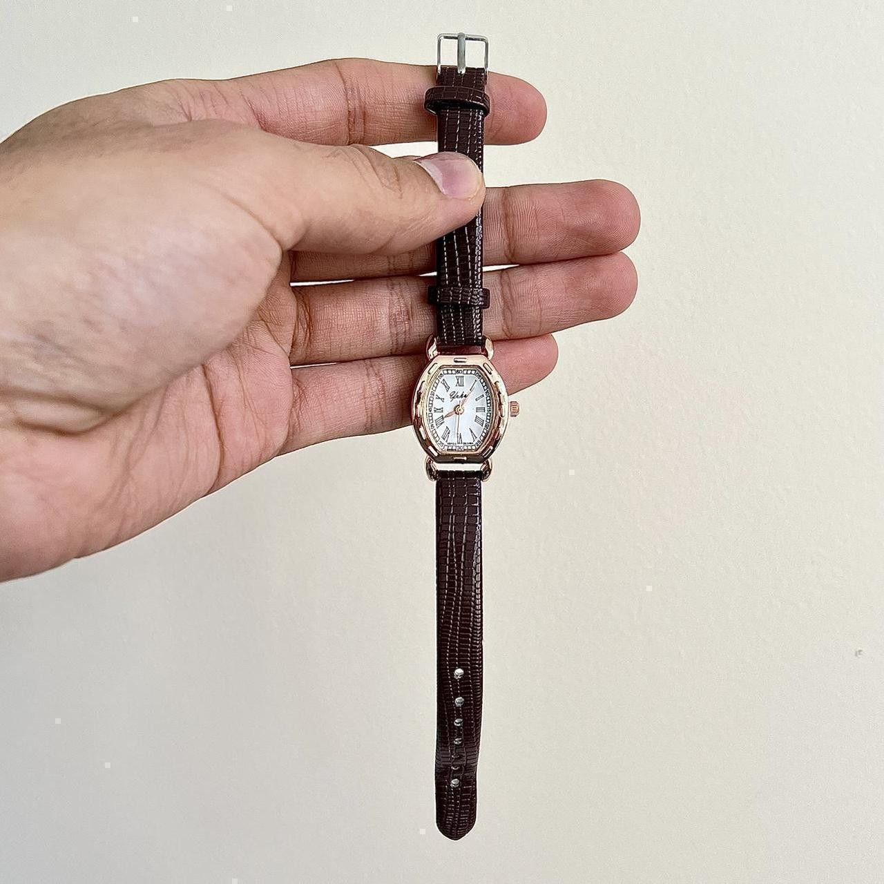 Vintage classy cute rectangle brown leather luxury watch Size ONE SIZE - 5 Thumbnail