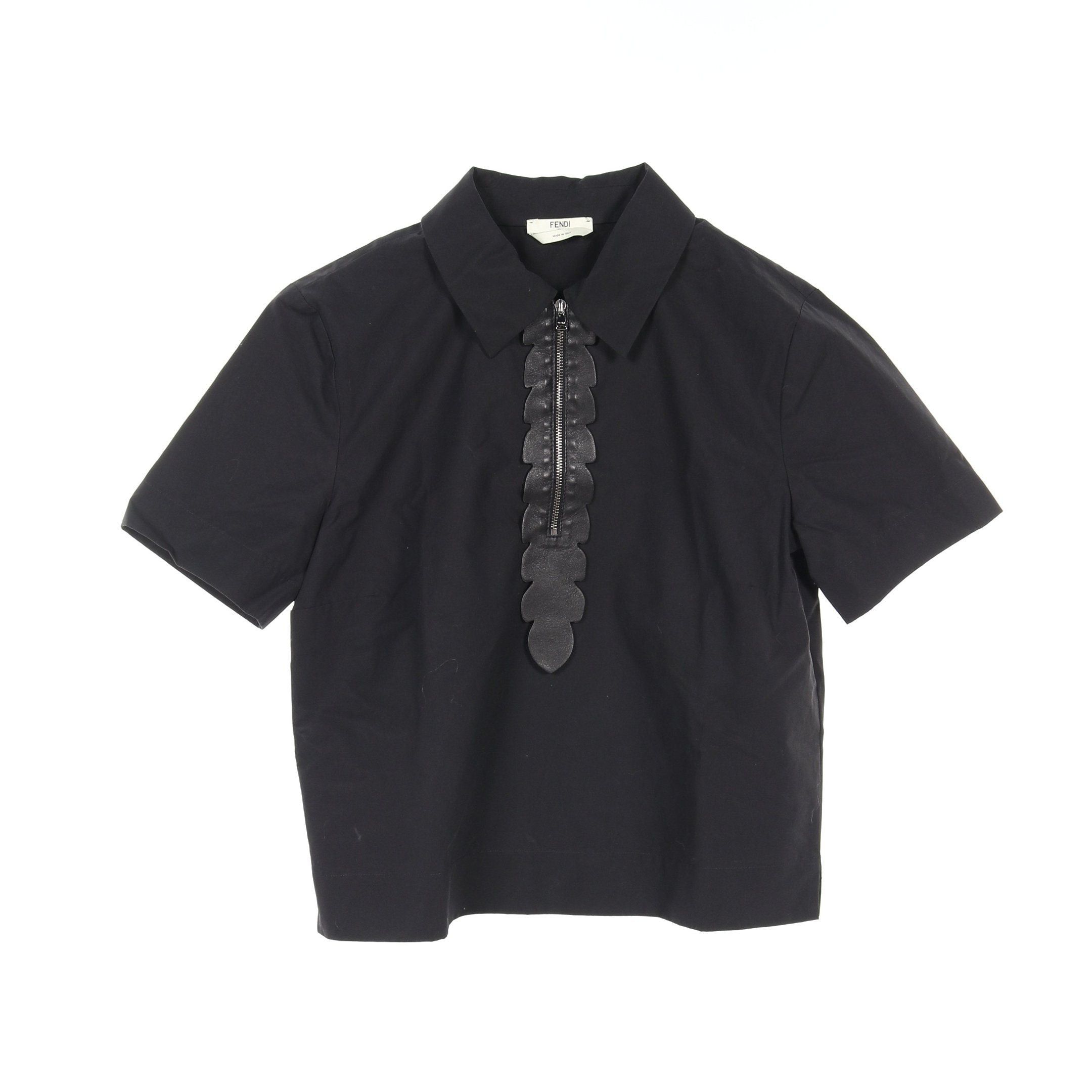 Fendi Fendi Half Zip Cut And Sew Short Sleeve Cotton Leather Black Size ONE SIZE - 1 Thumbnail